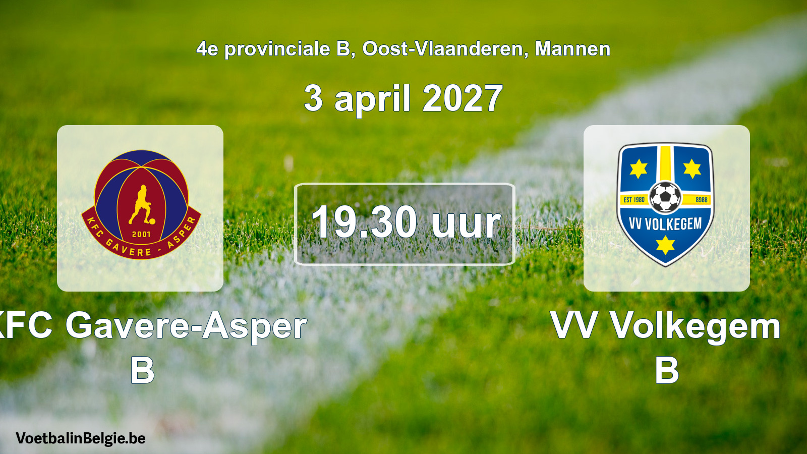 Geplande wedstrijd mannenvoetbal: KFC Gavere-Asper B - VV Volkegem B (3 april 2027)