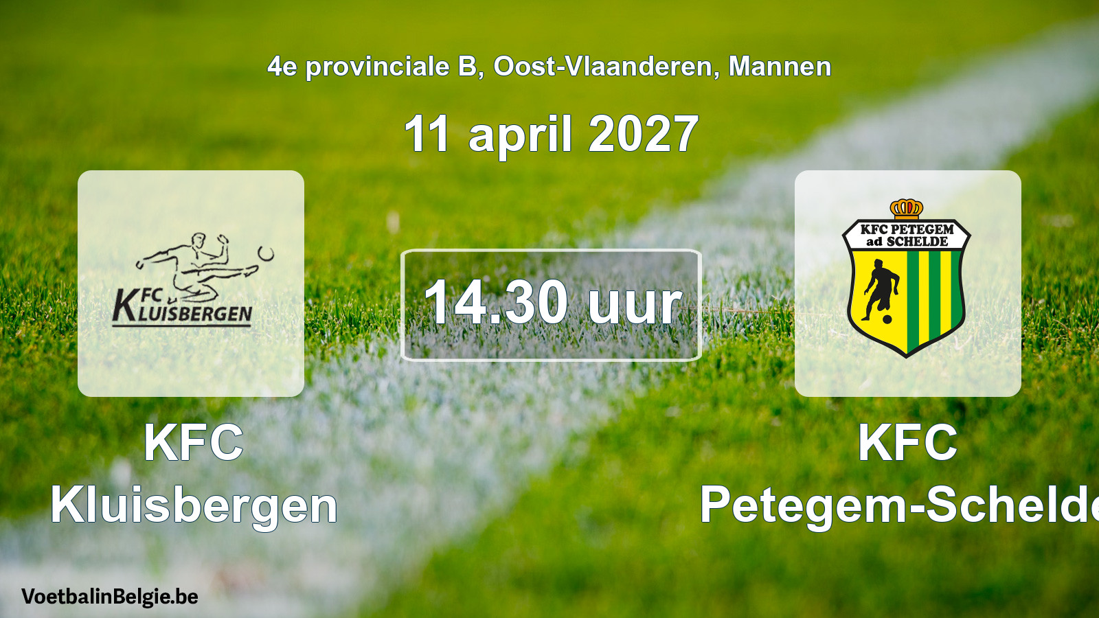 Geplande wedstrijd mannenvoetbal: KFC Kluisbergen - KFC Petegem-Schelde (11 april 2027)