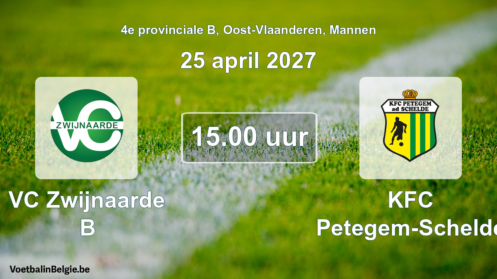 Geplande wedstrijd mannenvoetbal: VC Zwijnaarde B - KFC Petegem-Schelde (25 april 2027)
