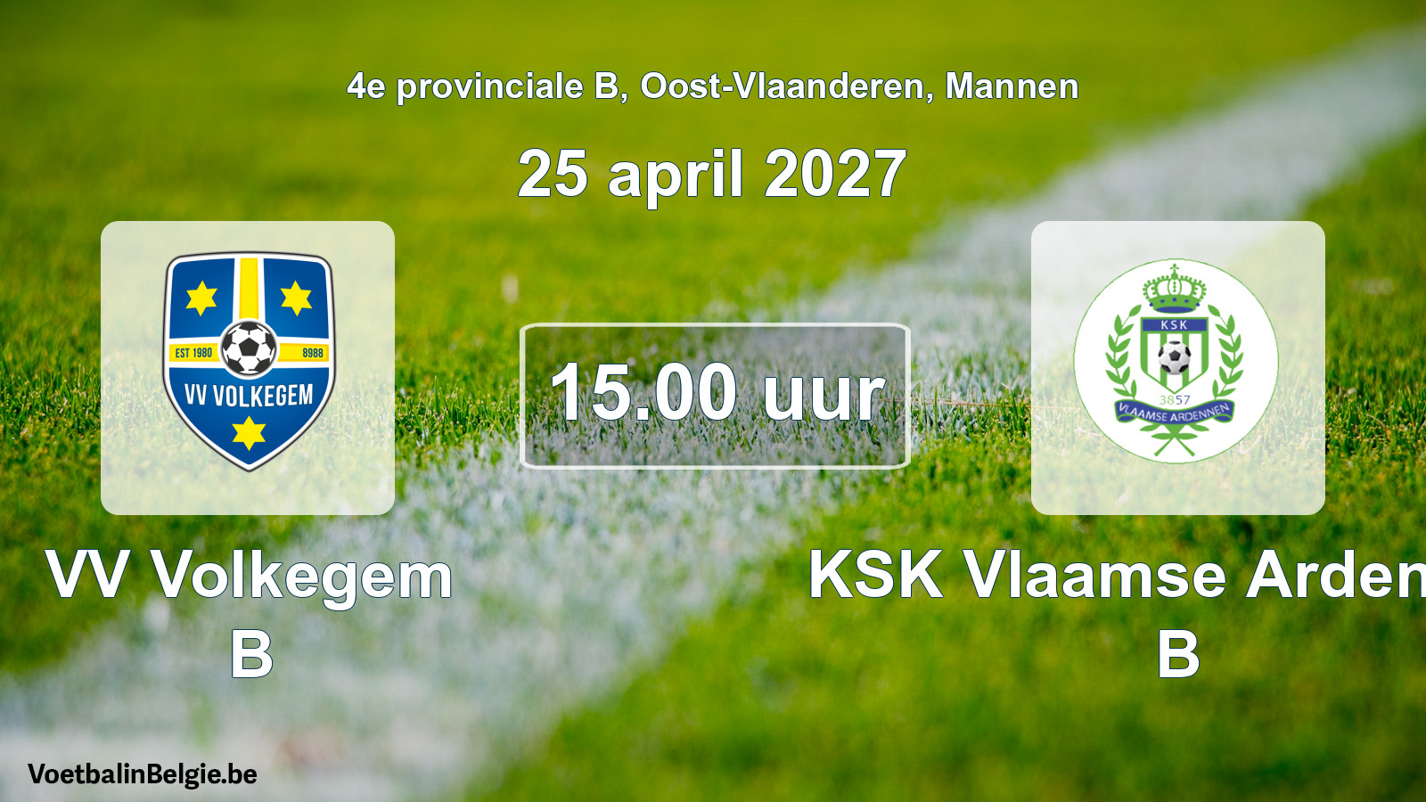 Geplande wedstrijd mannenvoetbal: VV Volkegem B - KSK Vlaamse Ardennen B (25 april 2027)