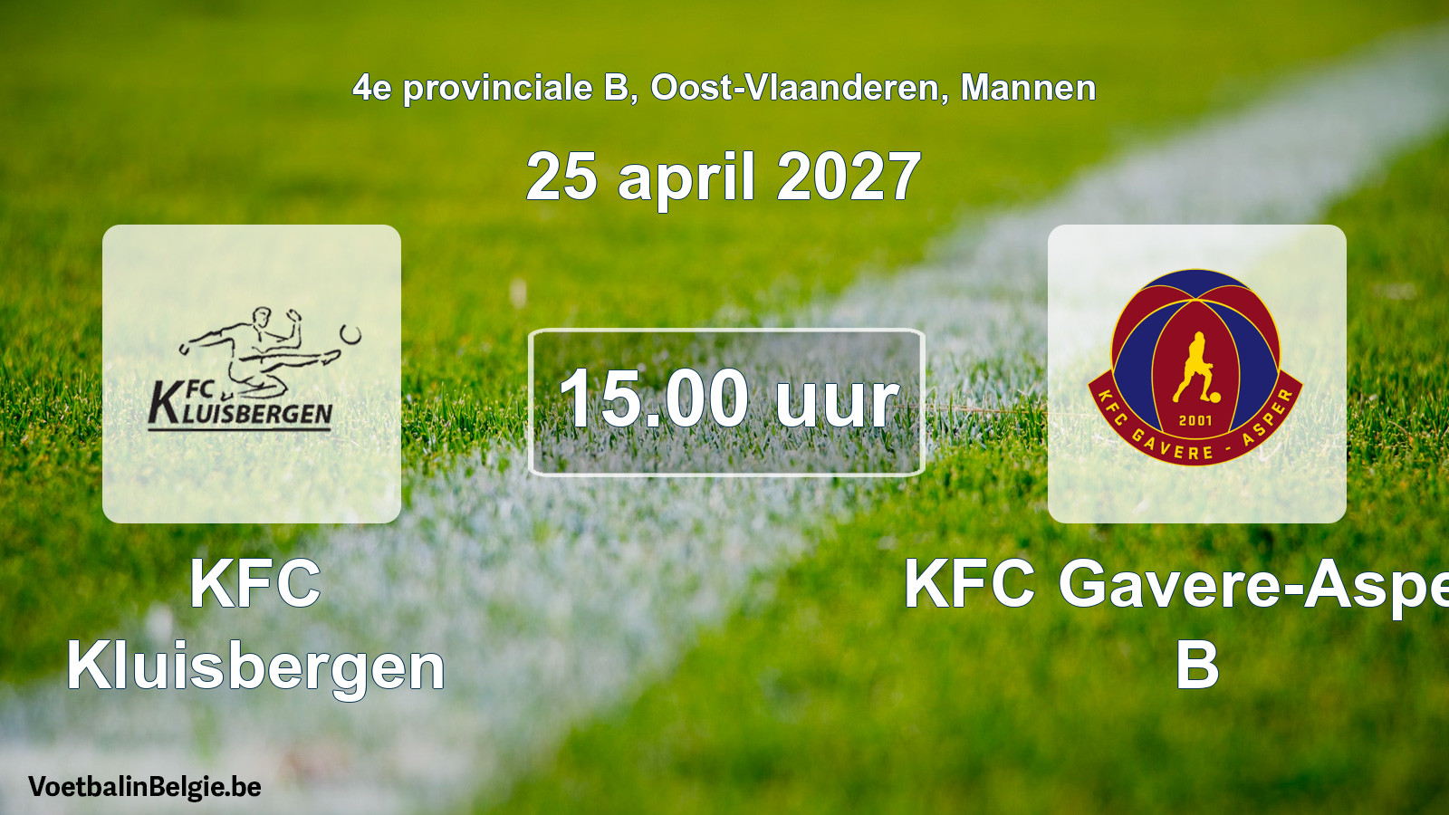 Geplande wedstrijd mannenvoetbal: KFC Kluisbergen - KFC Gavere-Asper B (25 april 2027)