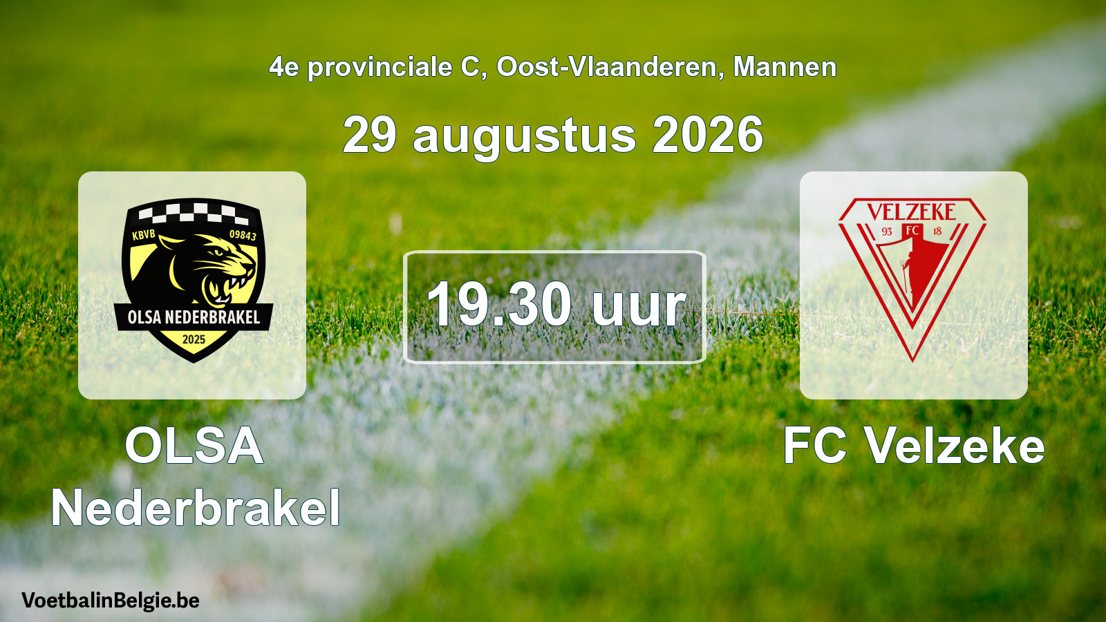 Geplande wedstrijd mannenvoetbal: OLSA Nederbrakel - FC Velzeke (29 augustus 2026)