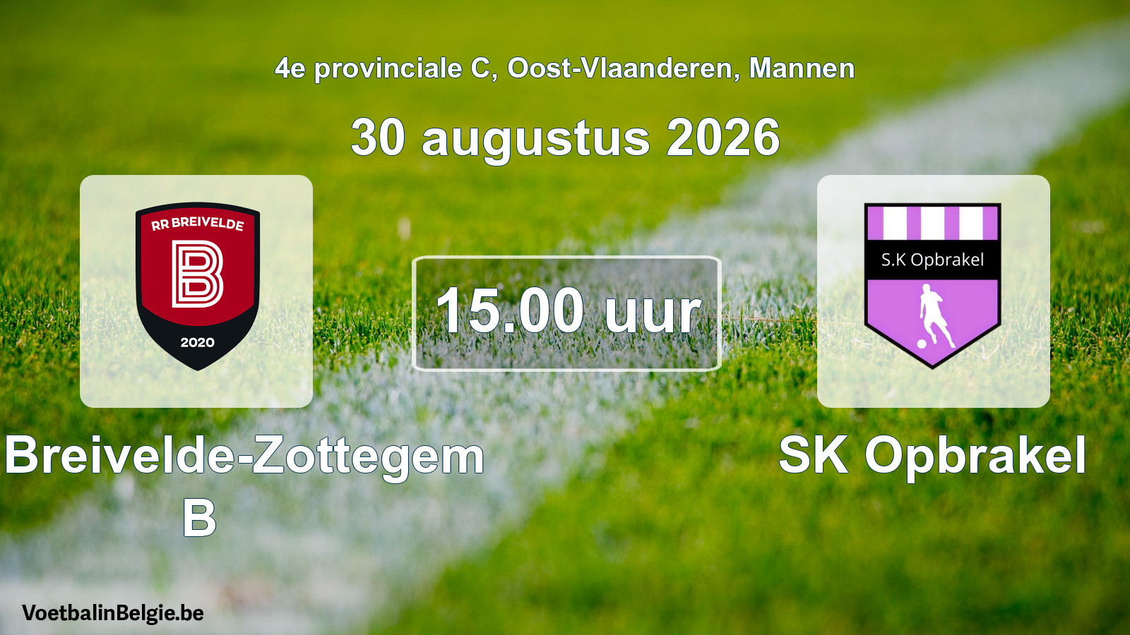 Geplande wedstrijd mannenvoetbal: RR Breivelde-Zottegem B - SK Opbrakel (30 augustus 2026)