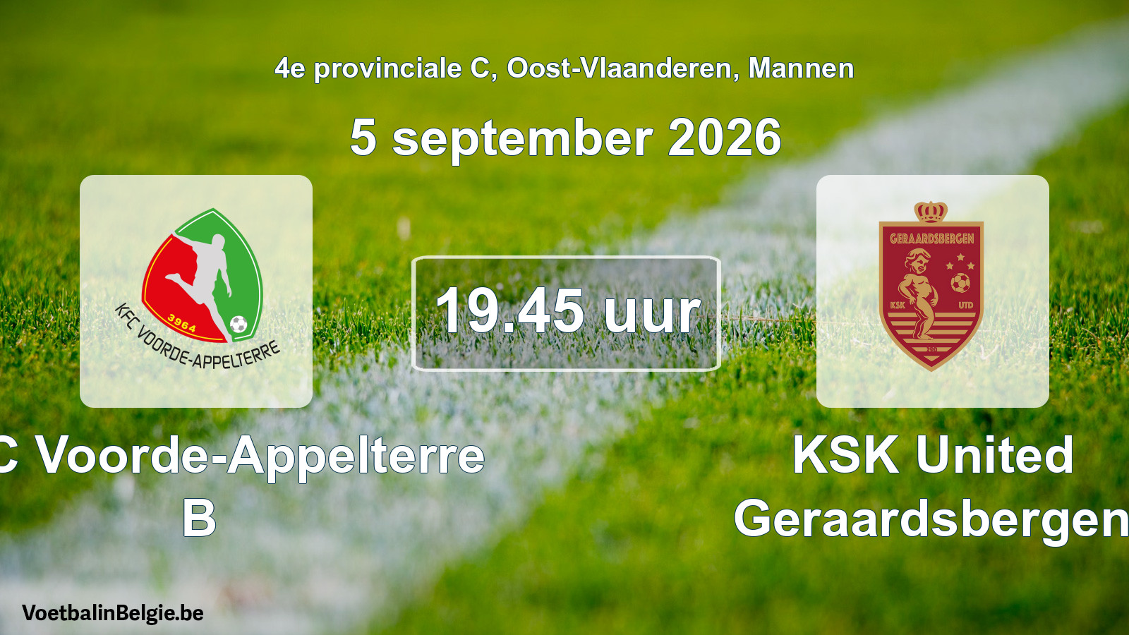 Geplande wedstrijd mannenvoetbal: KFC Voorde-Appelterre B - KSK United Geraardsbergen (5 september 2026)