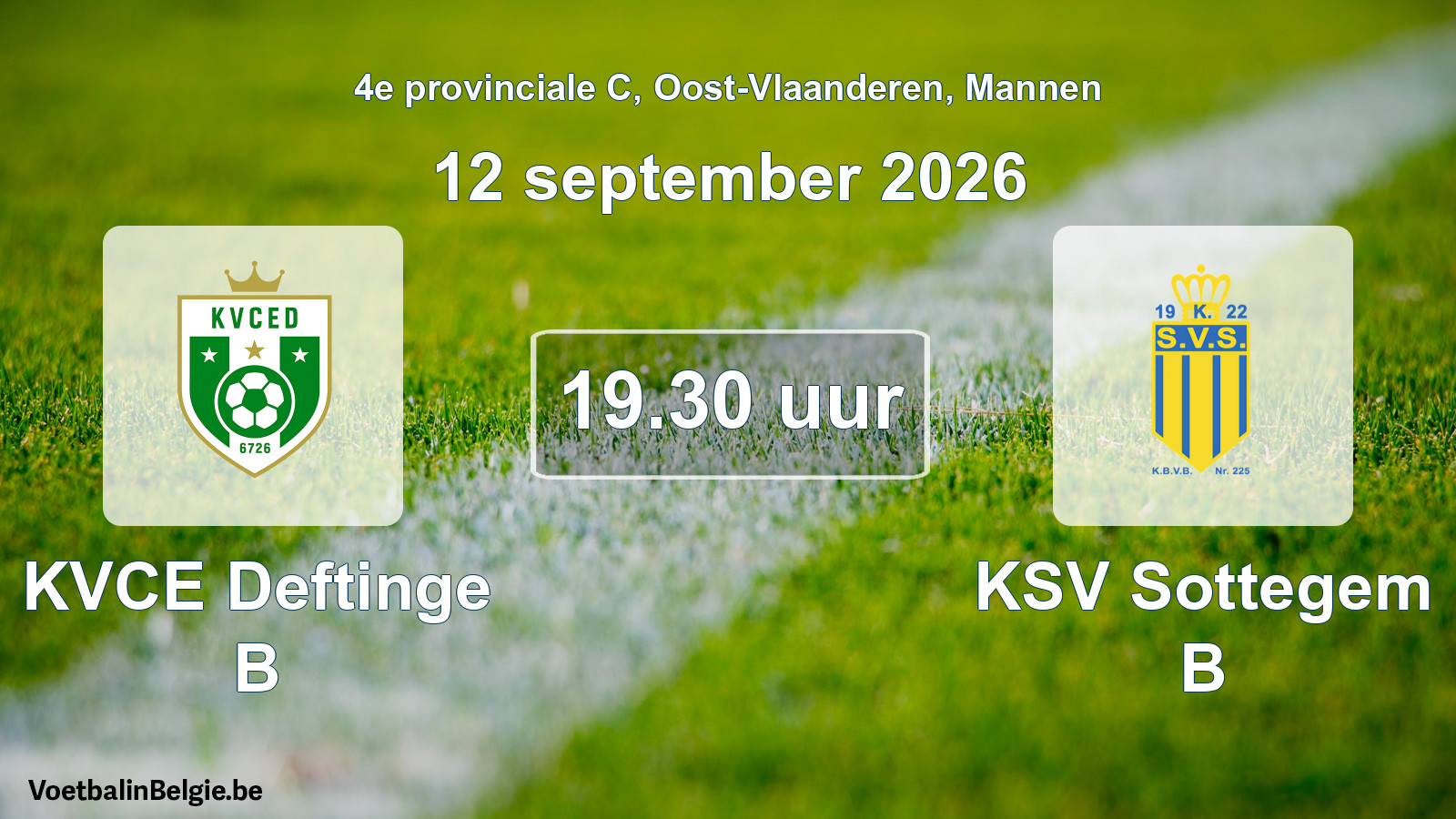 Geplande wedstrijd mannenvoetbal: KVCE Deftinge B - KSV Sottegem B (12 september 2026)
