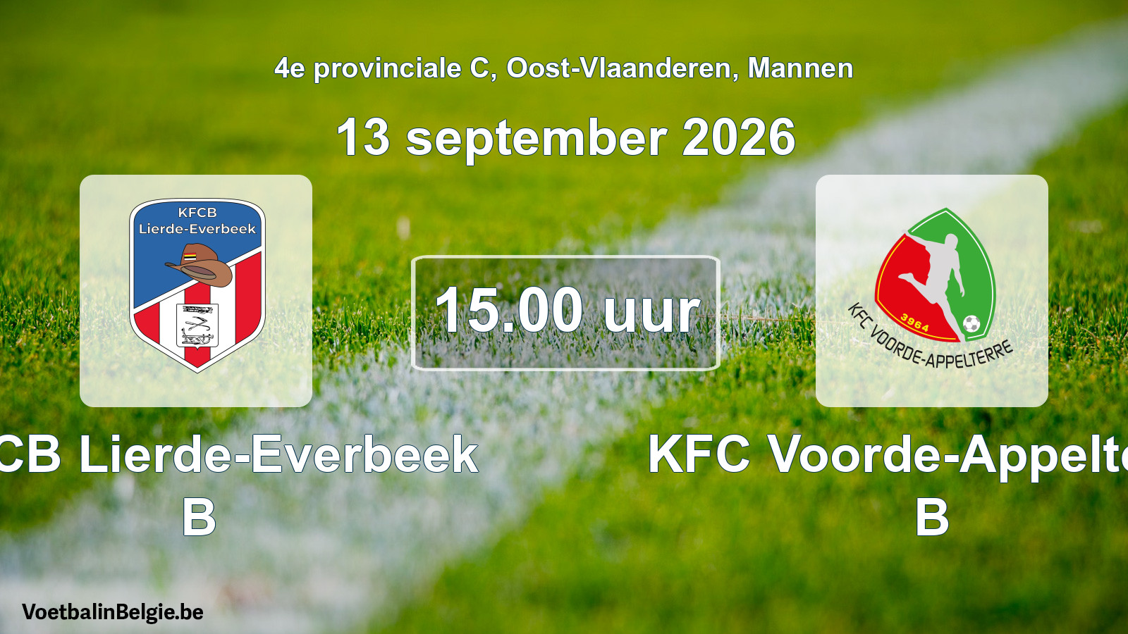 Geplande wedstrijd mannenvoetbal: KFCB Lierde-Everbeek B - KFC Voorde-Appelterre B (13 september 2026)