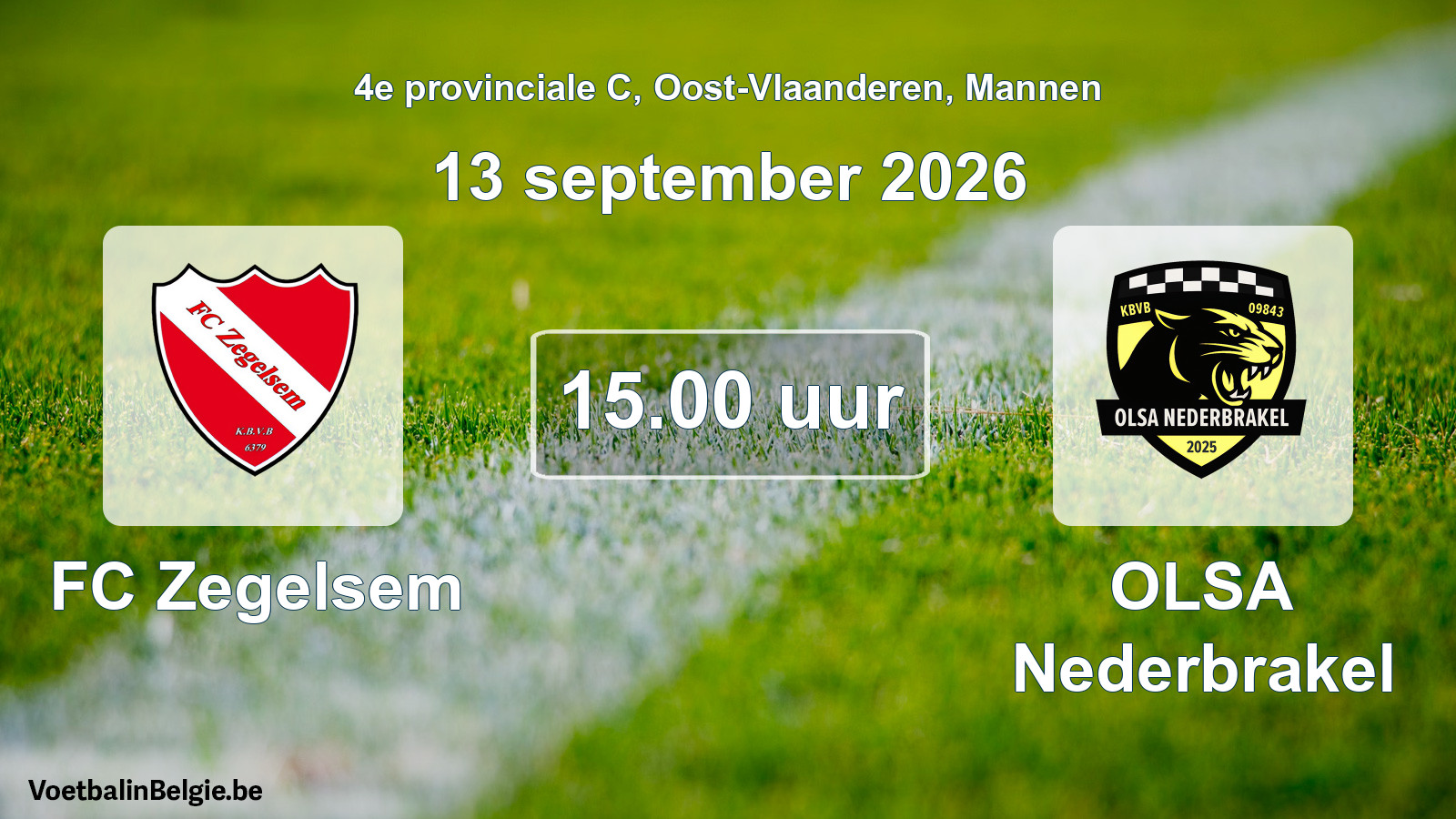 Geplande wedstrijd mannenvoetbal: FC Zegelsem - OLSA Nederbrakel (13 september 2026)