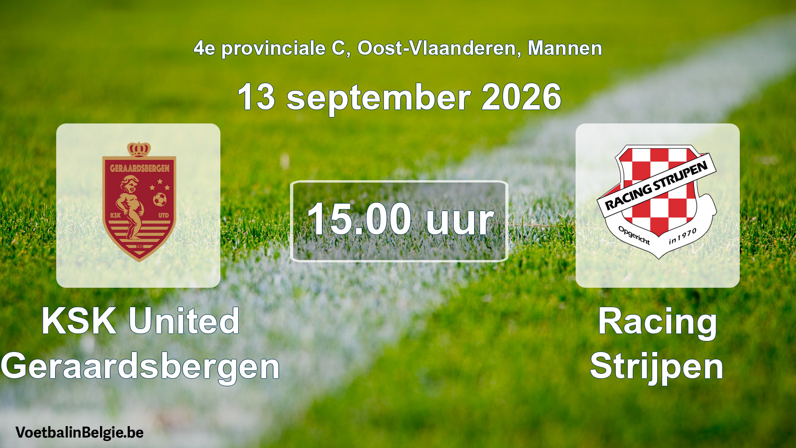 Geplande wedstrijd mannenvoetbal: KSK United Geraardsbergen - Racing Strijpen (13 september 2026)