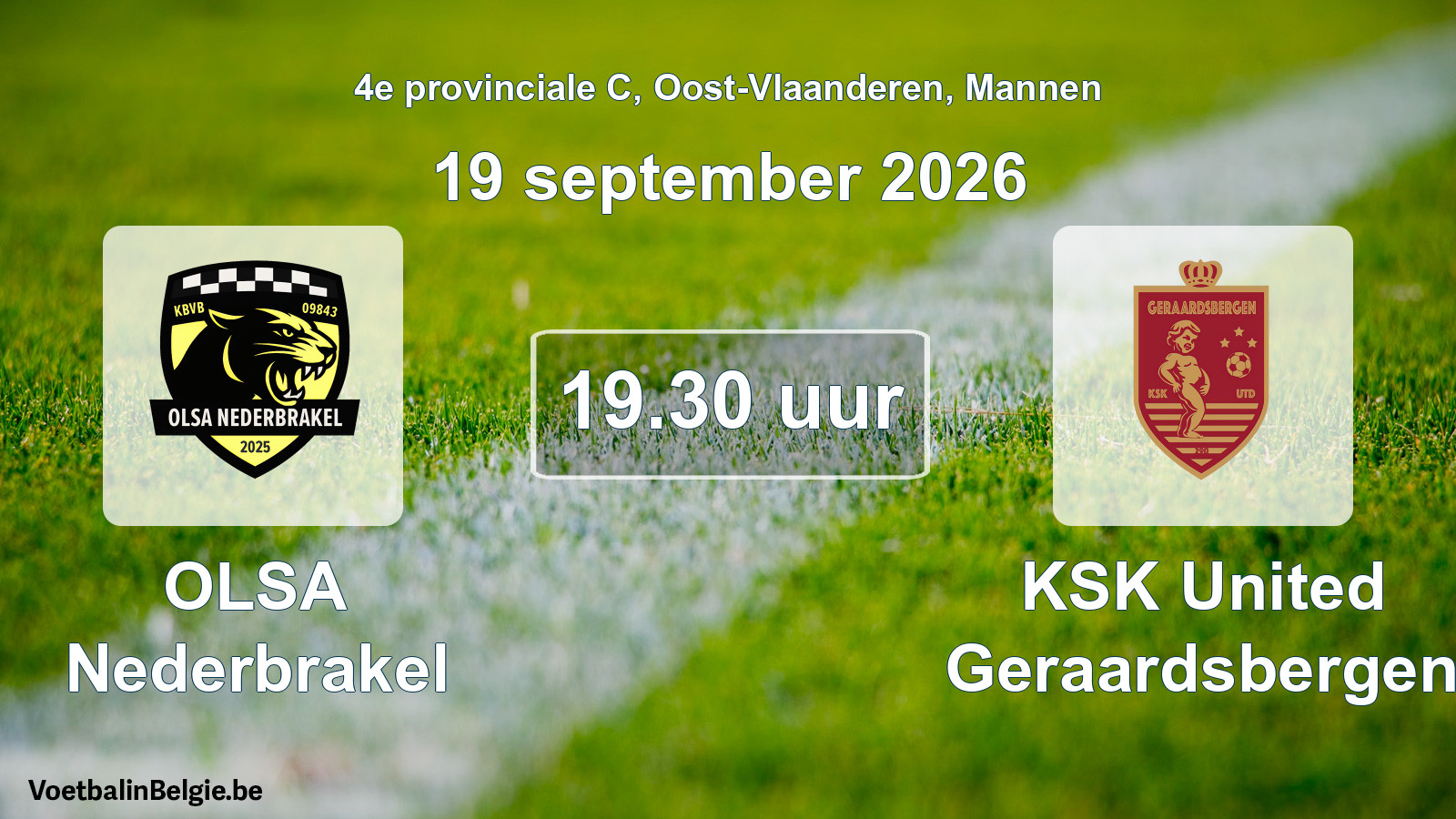 Geplande wedstrijd mannenvoetbal: OLSA Nederbrakel - KSK United Geraardsbergen (19 september 2026)