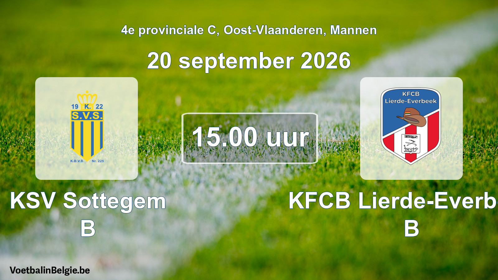 Geplande wedstrijd mannenvoetbal: KSV Sottegem B - KFCB Lierde-Everbeek B (20 september 2026)
