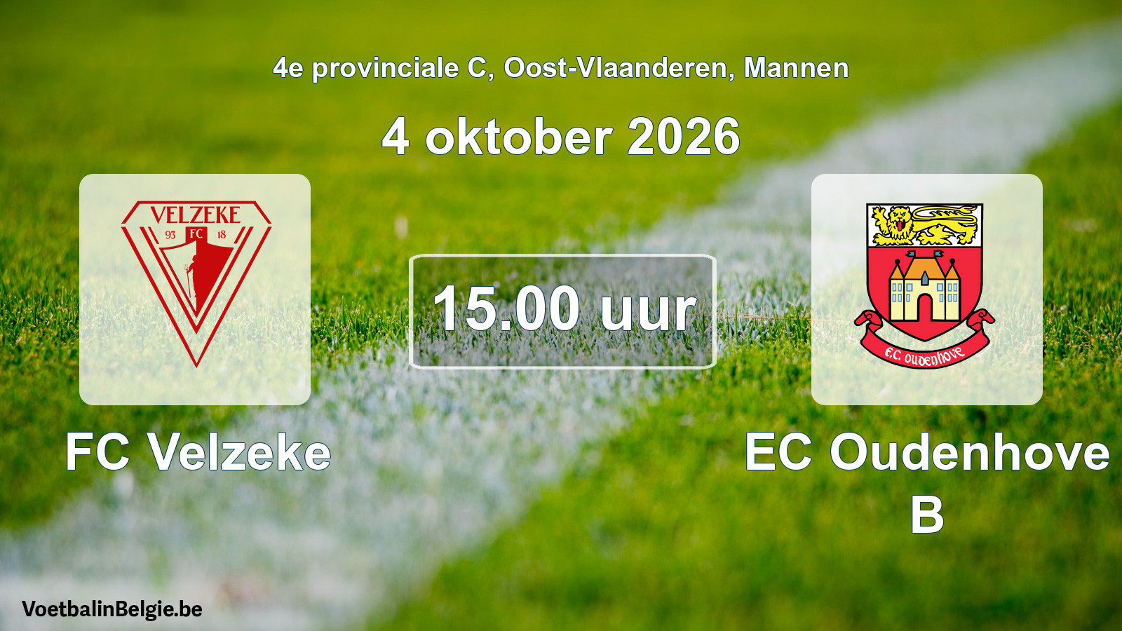 Geplande wedstrijd mannenvoetbal: FC Velzeke - EC Oudenhove B (4 oktober 2026)