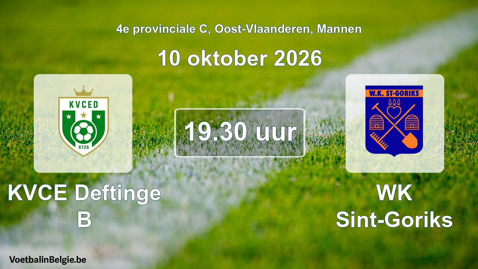 Geplande wedstrijd mannenvoetbal: KVCE Deftinge B - WK Sint-Goriks (10 oktober 2026)