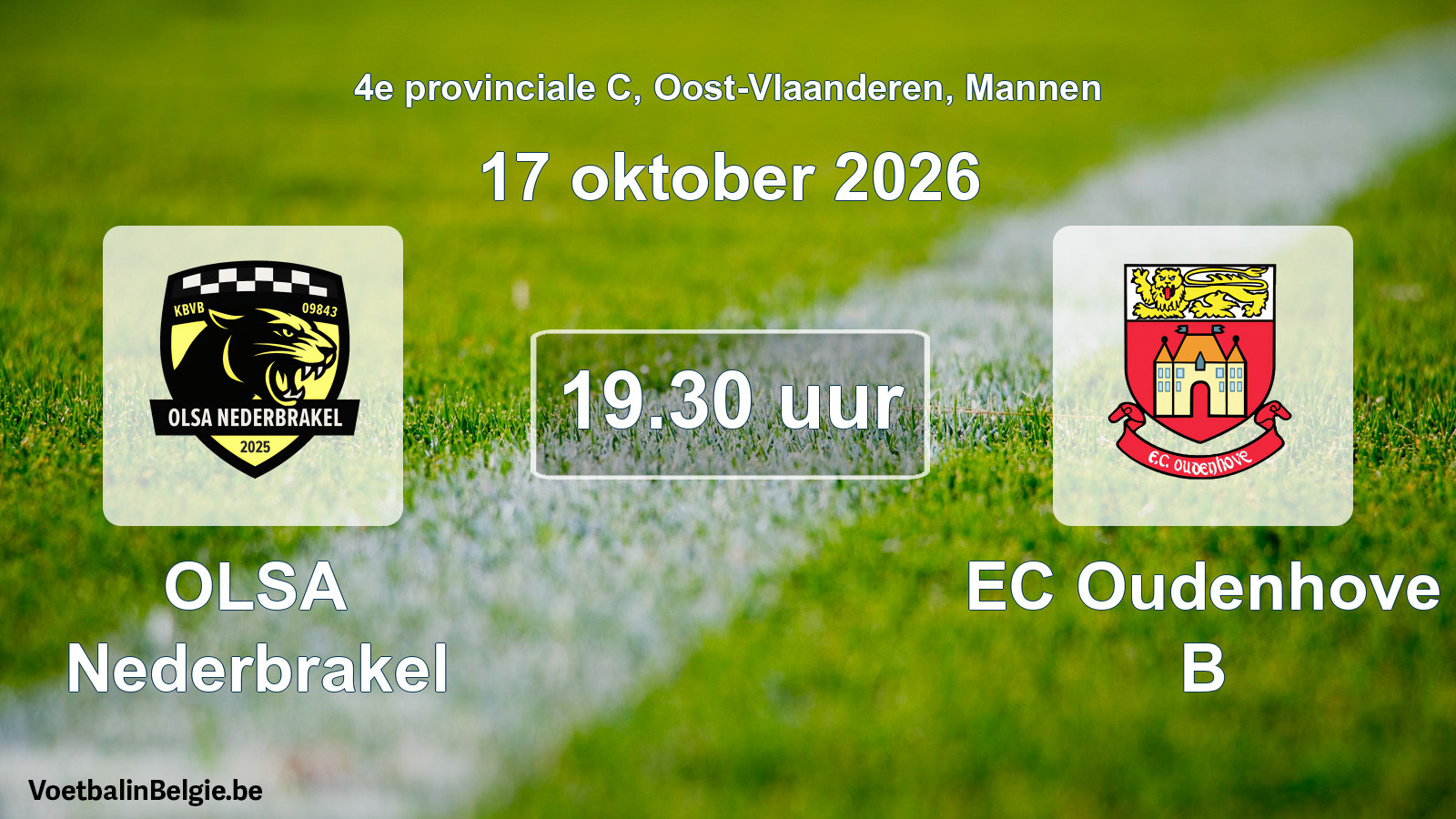 Geplande wedstrijd mannenvoetbal: OLSA Nederbrakel - EC Oudenhove B (17 oktober 2026)