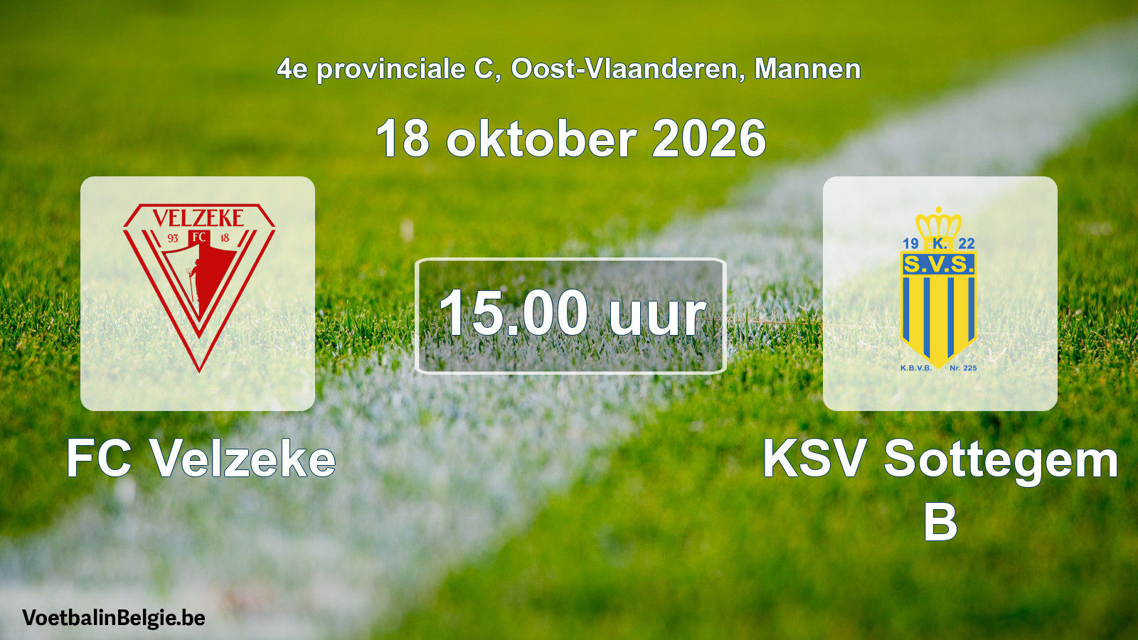 Geplande wedstrijd mannenvoetbal: FC Velzeke - KSV Sottegem B (18 oktober 2026)