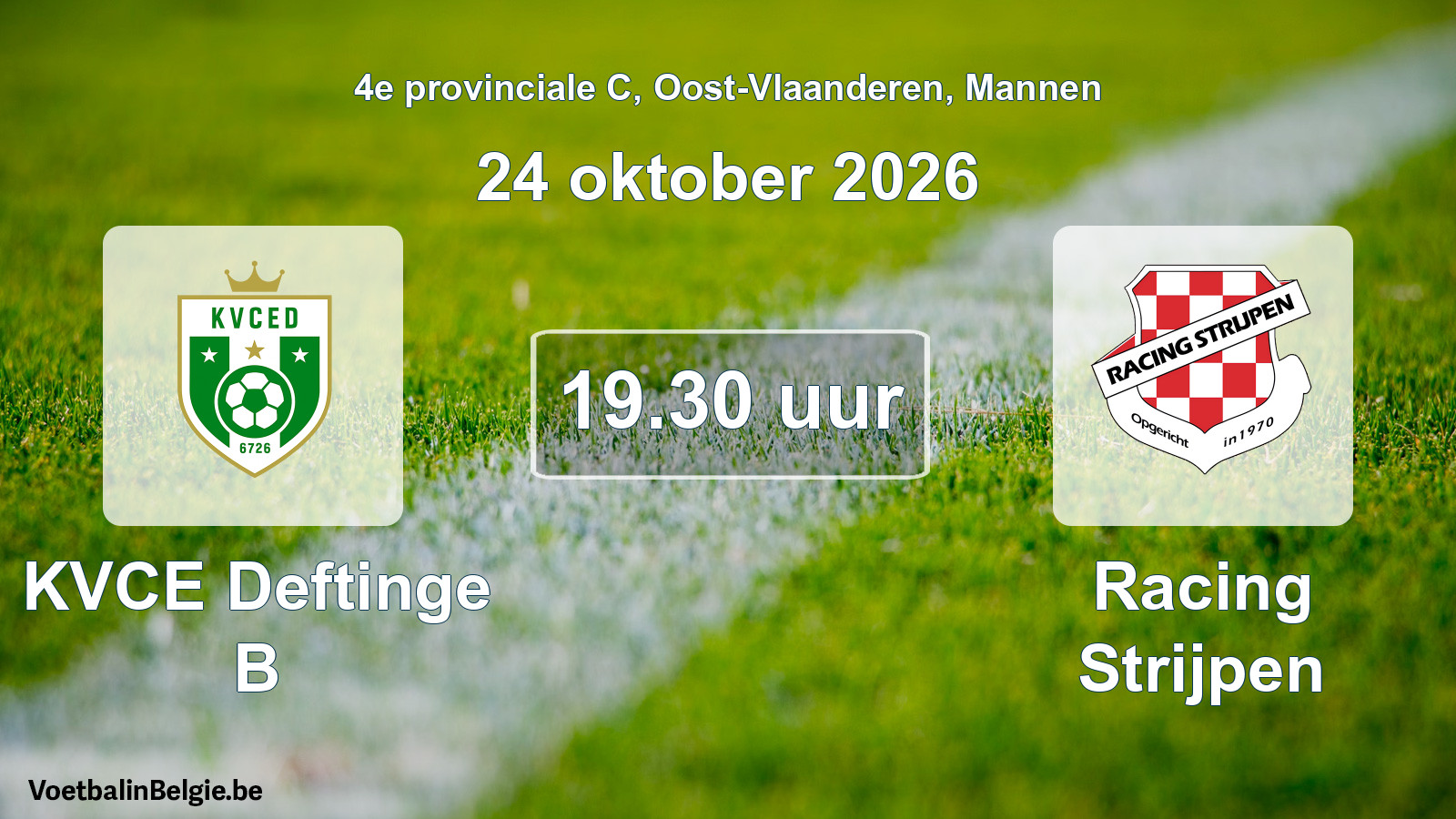Geplande wedstrijd mannenvoetbal: KVCE Deftinge B - Racing Strijpen (24 oktober 2026)