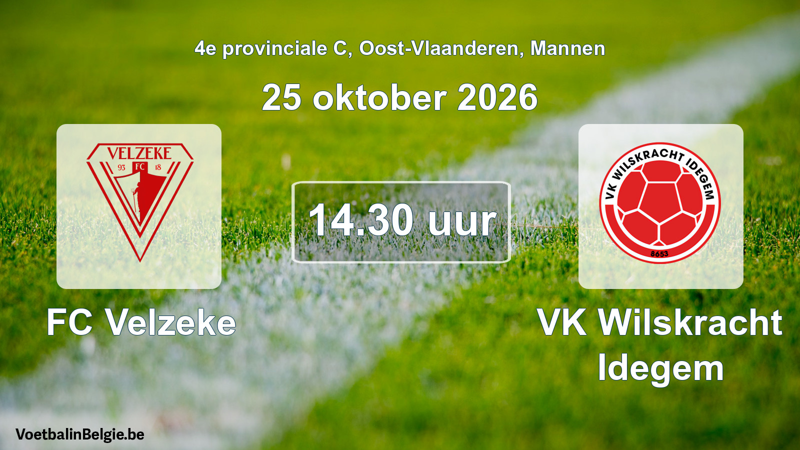 Geplande wedstrijd mannenvoetbal: FC Velzeke - VK Wilskracht Idegem (25 oktober 2026)