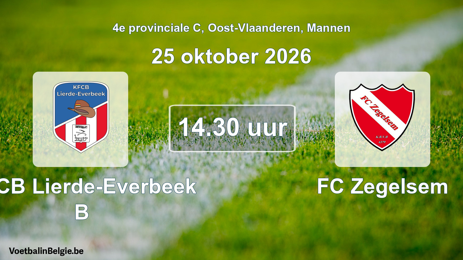 Geplande wedstrijd mannenvoetbal: KFCB Lierde-Everbeek B - FC Zegelsem (25 oktober 2026)
