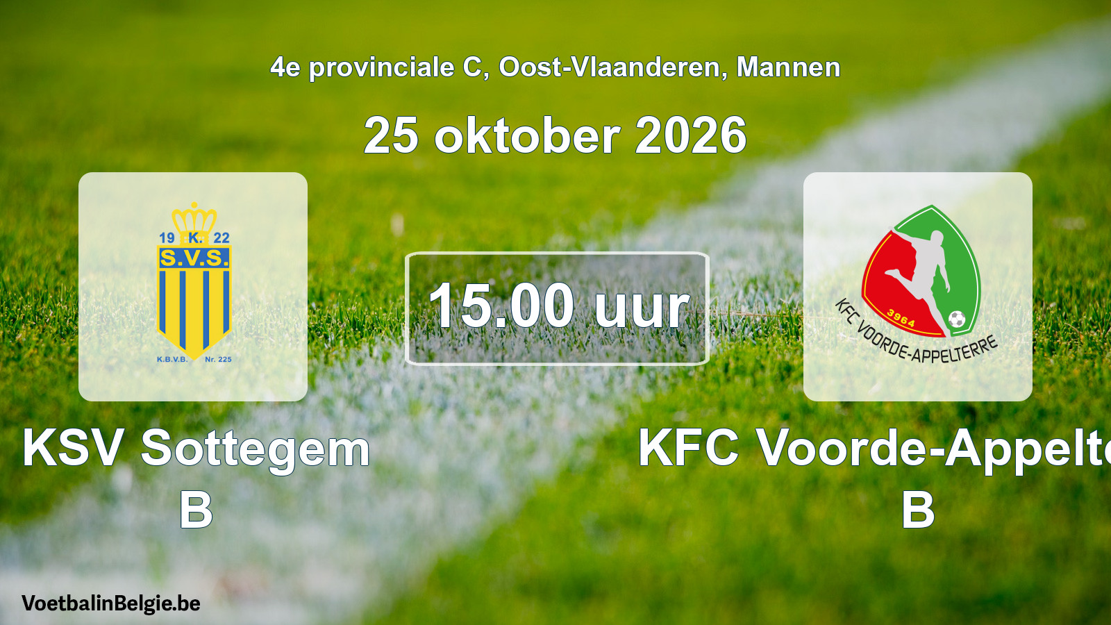 Geplande wedstrijd mannenvoetbal: KSV Sottegem B - KFC Voorde-Appelterre B (25 oktober 2026)