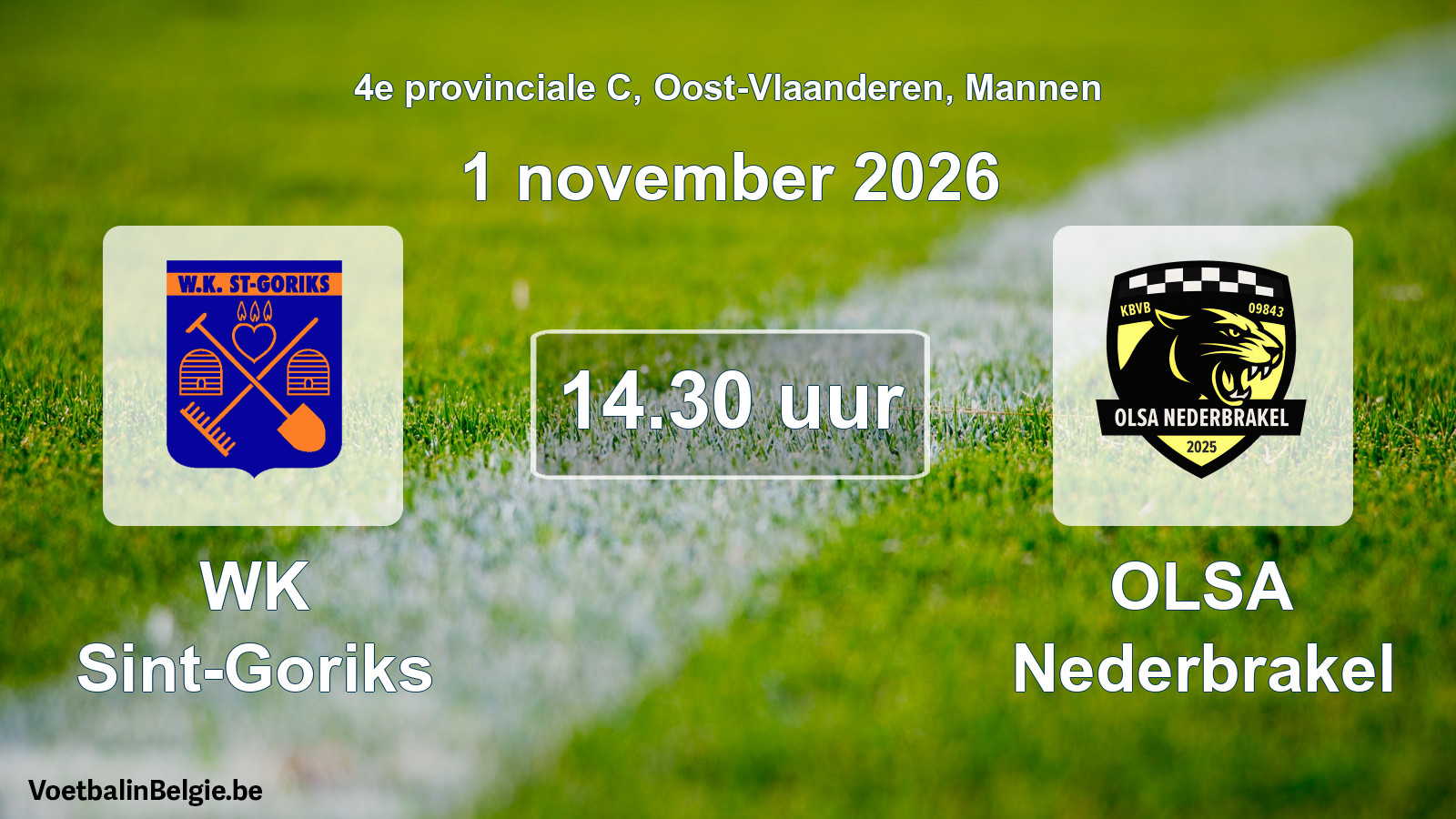 Geplande wedstrijd mannenvoetbal: WK Sint-Goriks - OLSA Nederbrakel (1 november 2026)