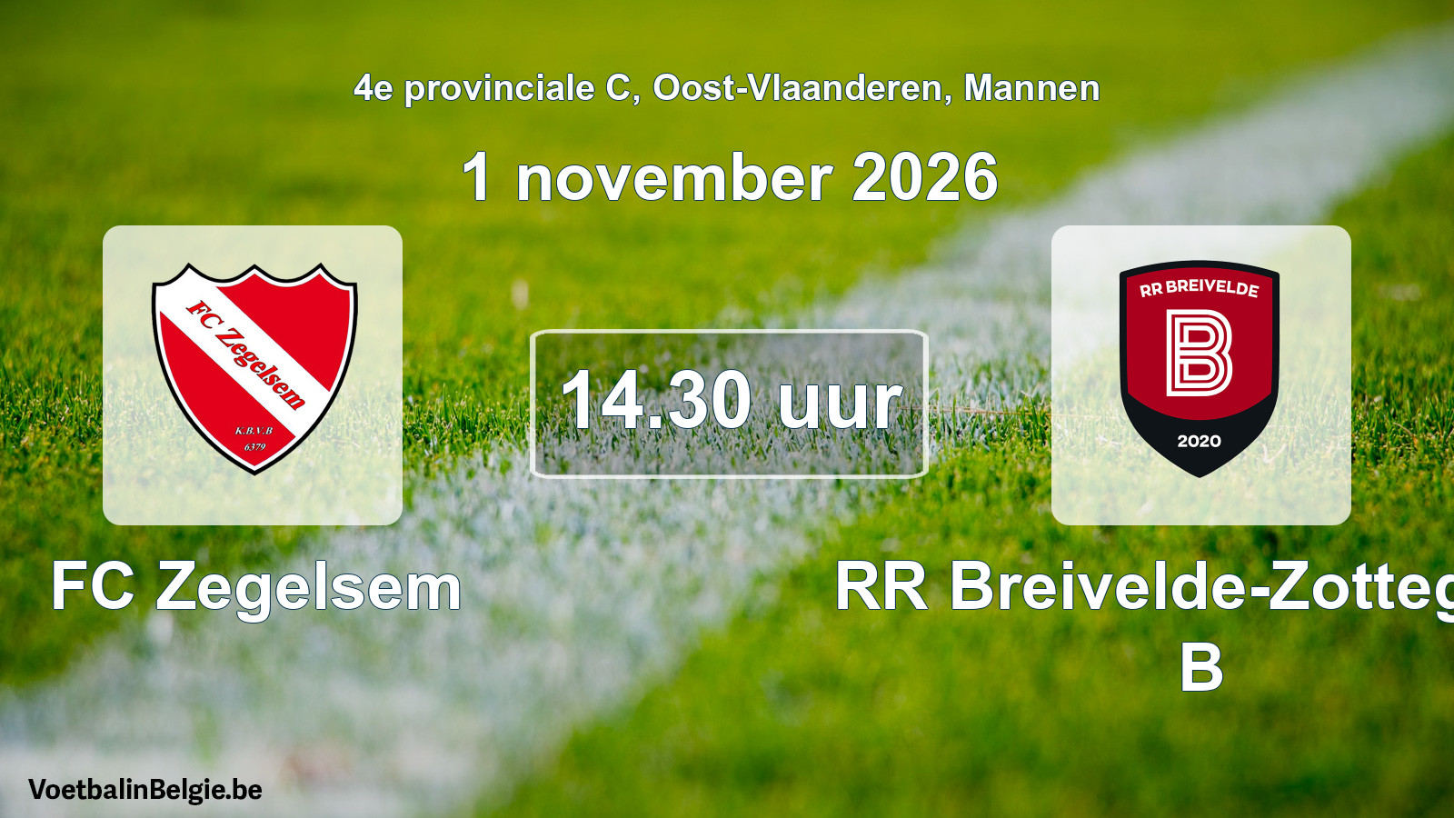 Geplande wedstrijd mannenvoetbal: FC Zegelsem - RR Breivelde-Zottegem B (1 november 2026)