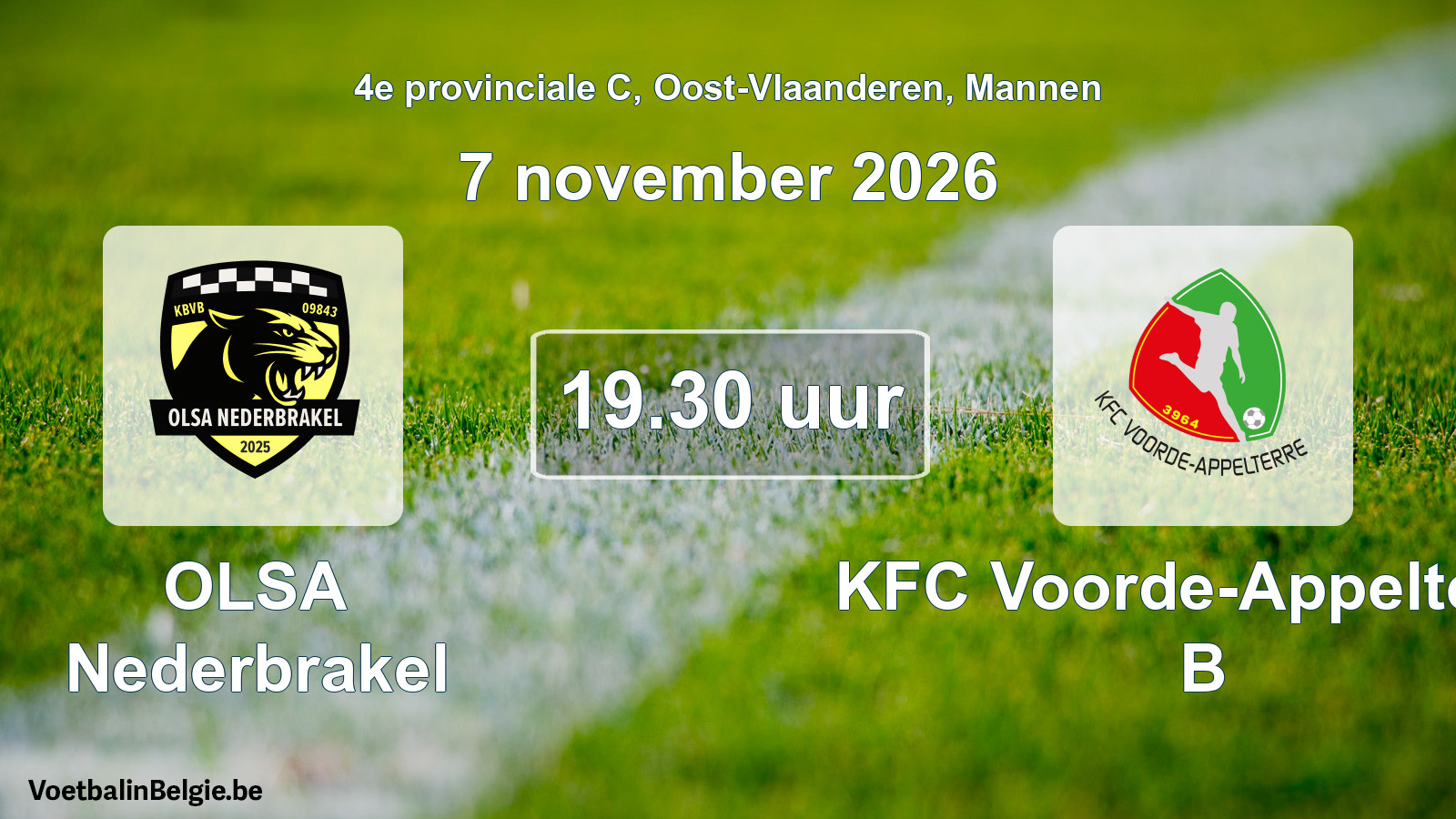 Geplande wedstrijd mannenvoetbal: OLSA Nederbrakel - KFC Voorde-Appelterre B (7 november 2026)