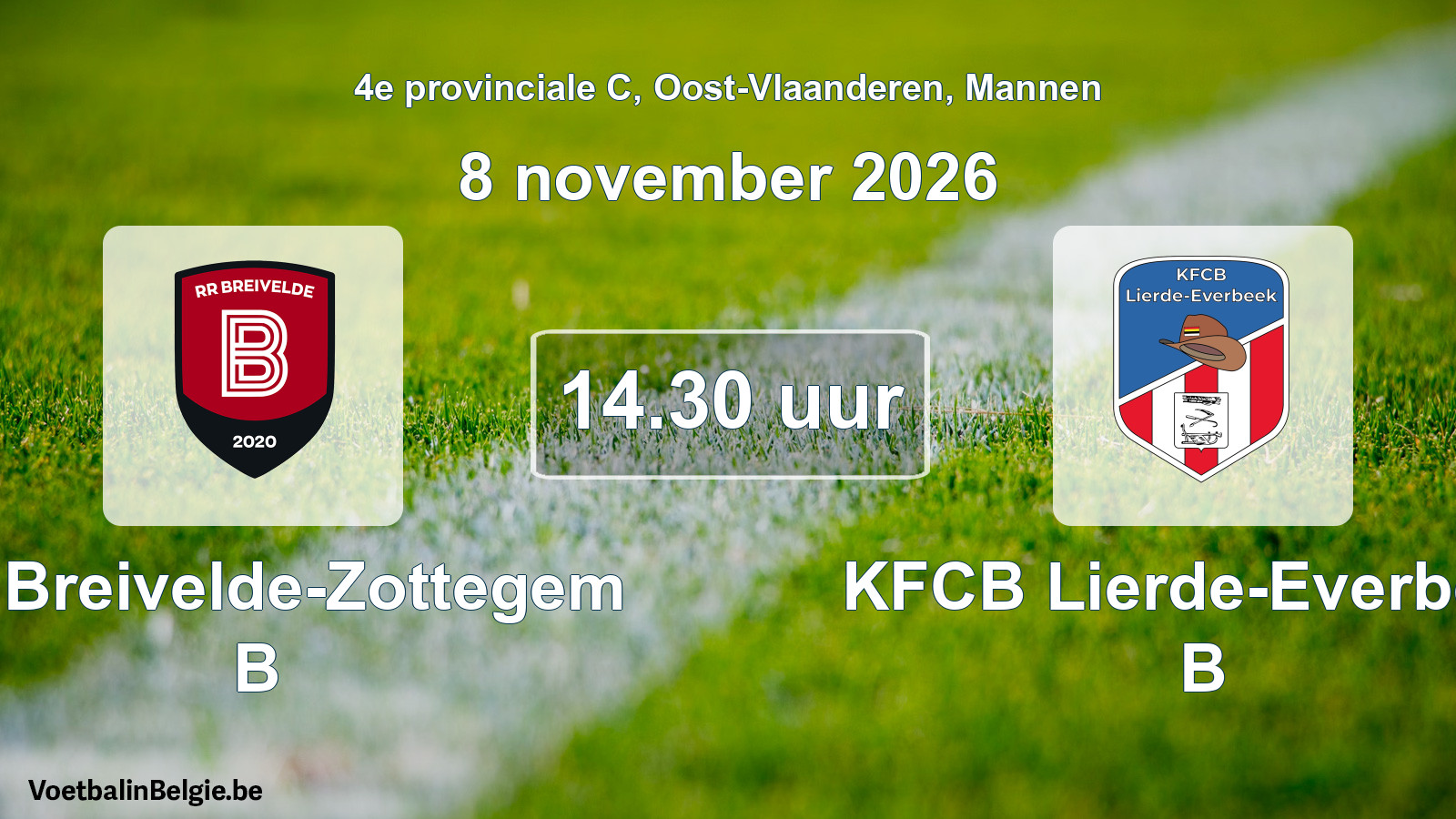 Geplande wedstrijd mannenvoetbal: RR Breivelde-Zottegem B - KFCB Lierde-Everbeek B (8 november 2026)