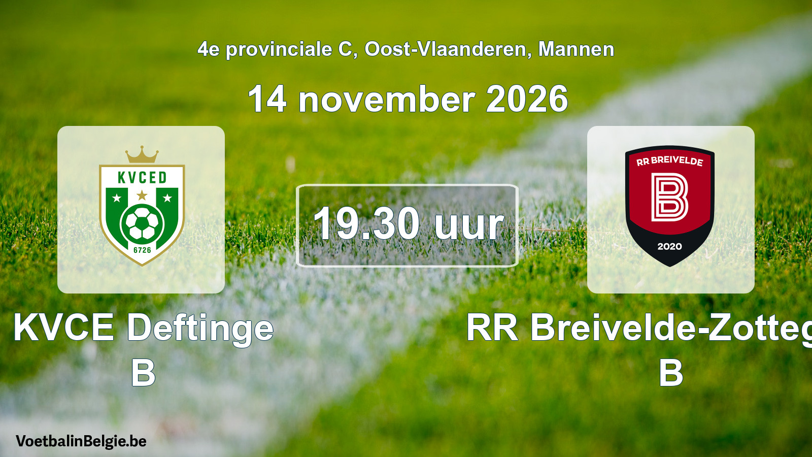 Geplande wedstrijd mannenvoetbal: KVCE Deftinge B - RR Breivelde-Zottegem B (14 november 2026)