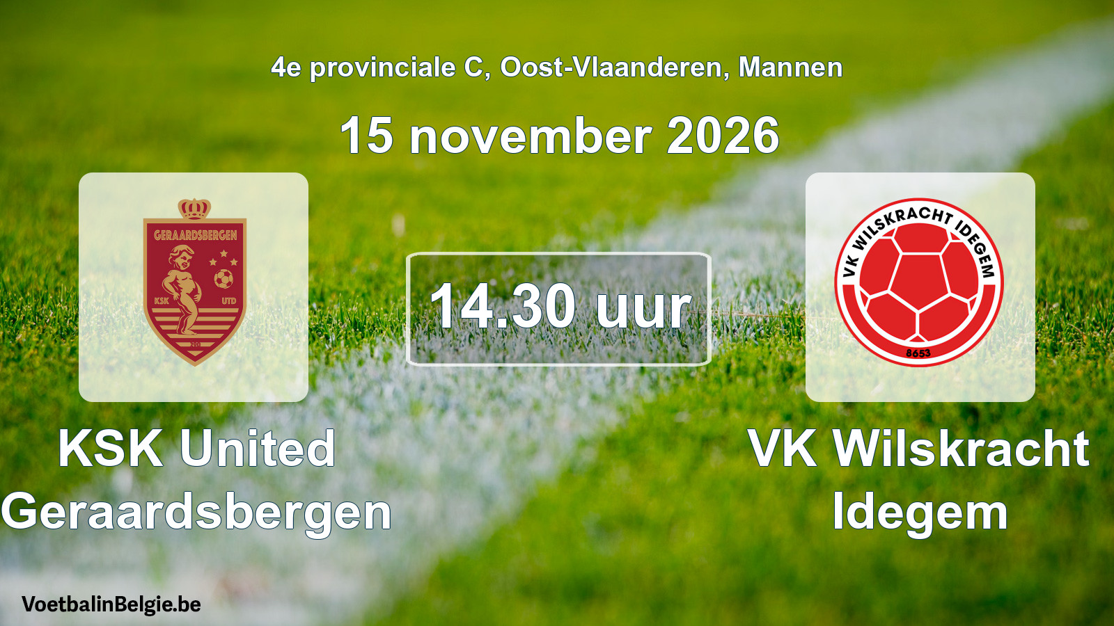 Geplande wedstrijd mannenvoetbal: KSK United Geraardsbergen - VK Wilskracht Idegem (15 november 2026)