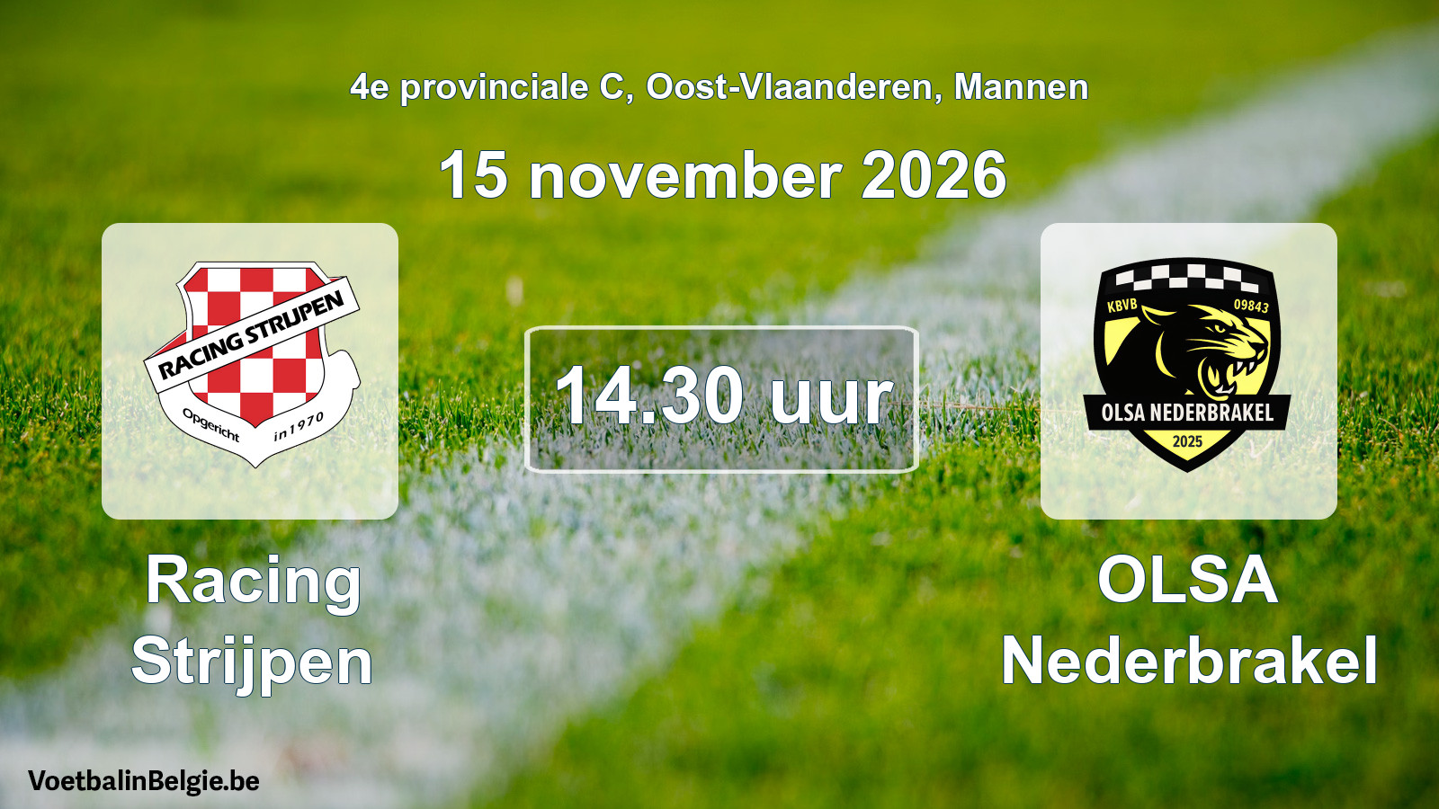 Geplande wedstrijd mannenvoetbal: Racing Strijpen - OLSA Nederbrakel (15 november 2026)