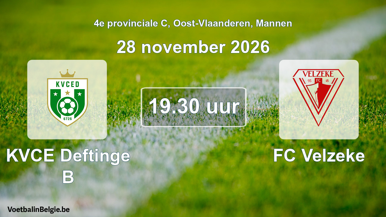 Geplande wedstrijd mannenvoetbal: KVCE Deftinge B - FC Velzeke (28 november 2026)