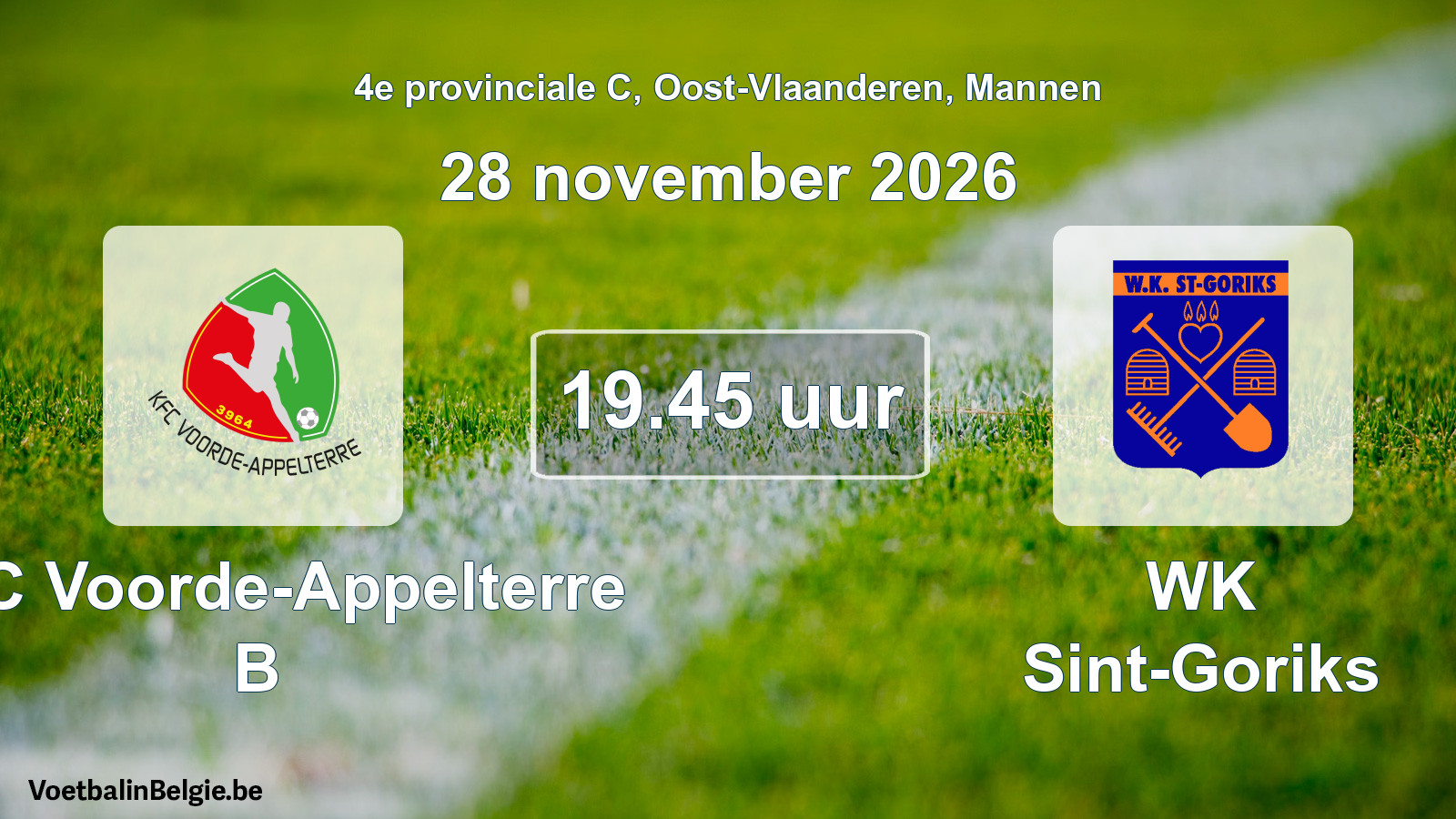 Geplande wedstrijd mannenvoetbal: KFC Voorde-Appelterre B - WK Sint-Goriks (28 november 2026)