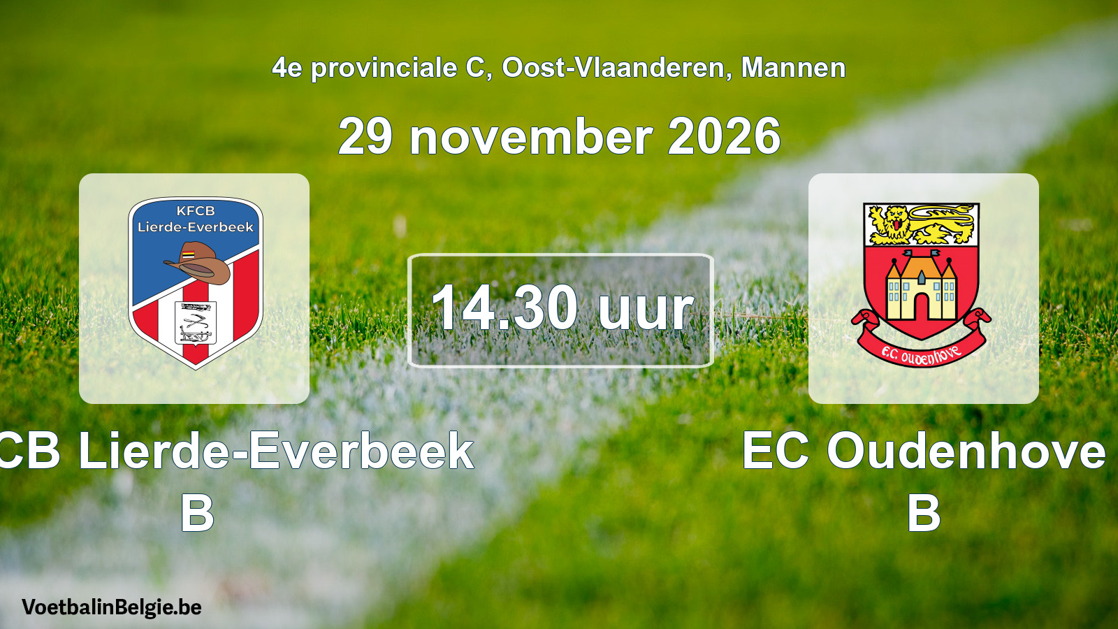Geplande wedstrijd mannenvoetbal: KFCB Lierde-Everbeek B - EC Oudenhove B (29 november 2026)