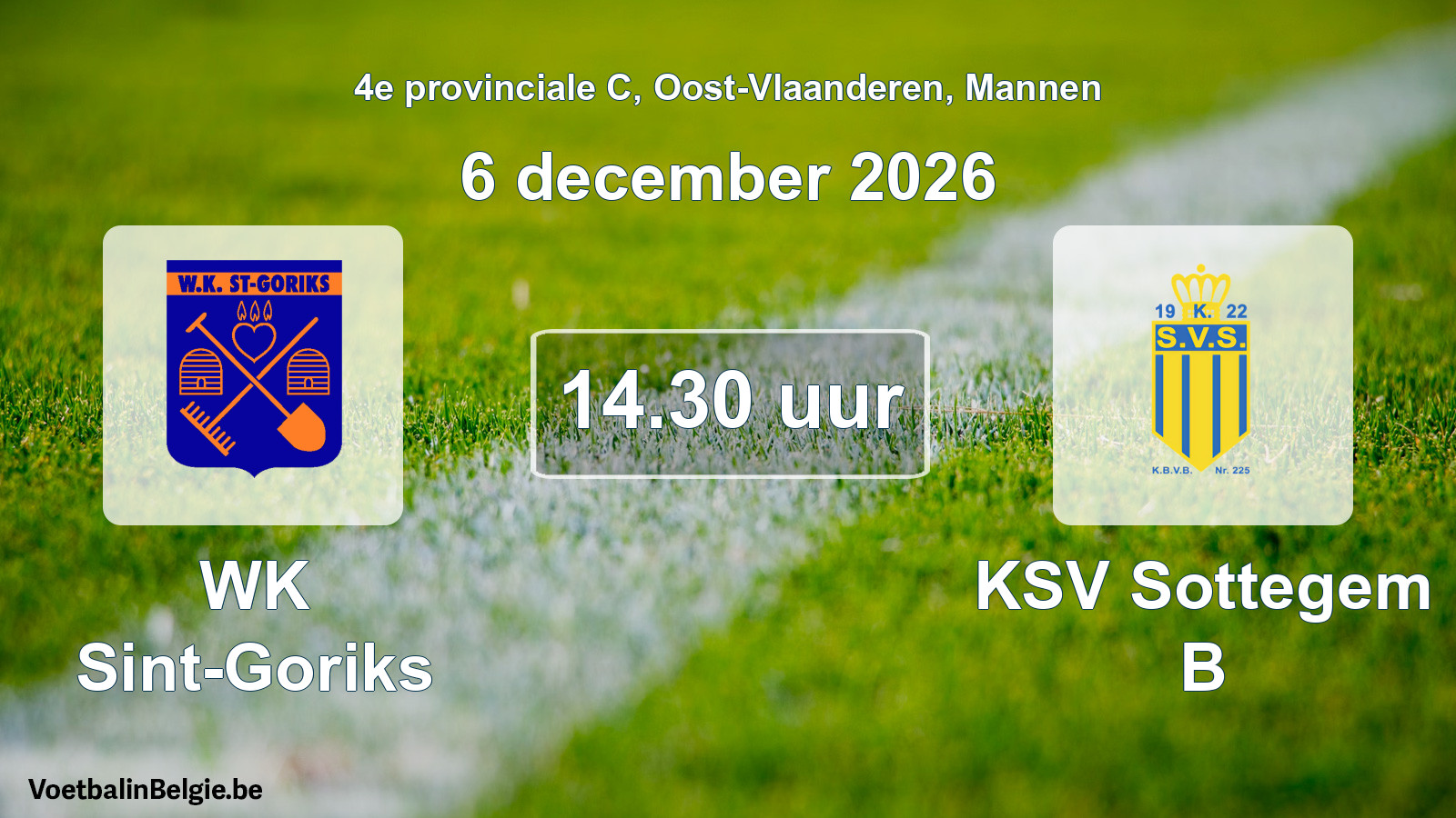Geplande wedstrijd mannenvoetbal: WK Sint-Goriks - KSV Sottegem B (6 december 2026)