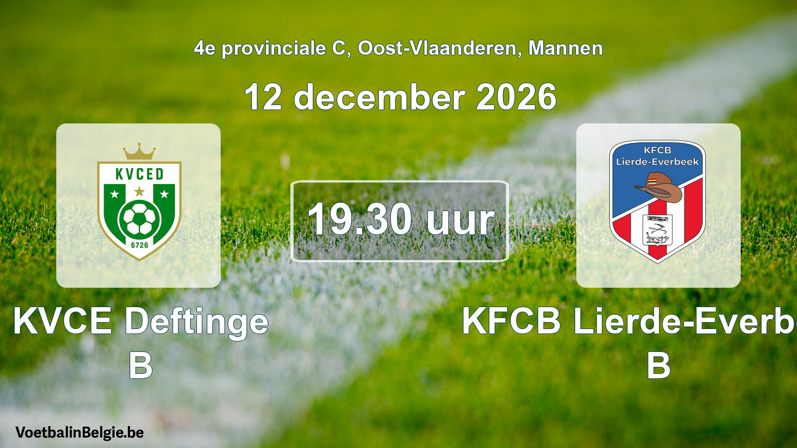 Geplande wedstrijd mannenvoetbal: KVCE Deftinge B - KFCB Lierde-Everbeek B (12 december 2026)