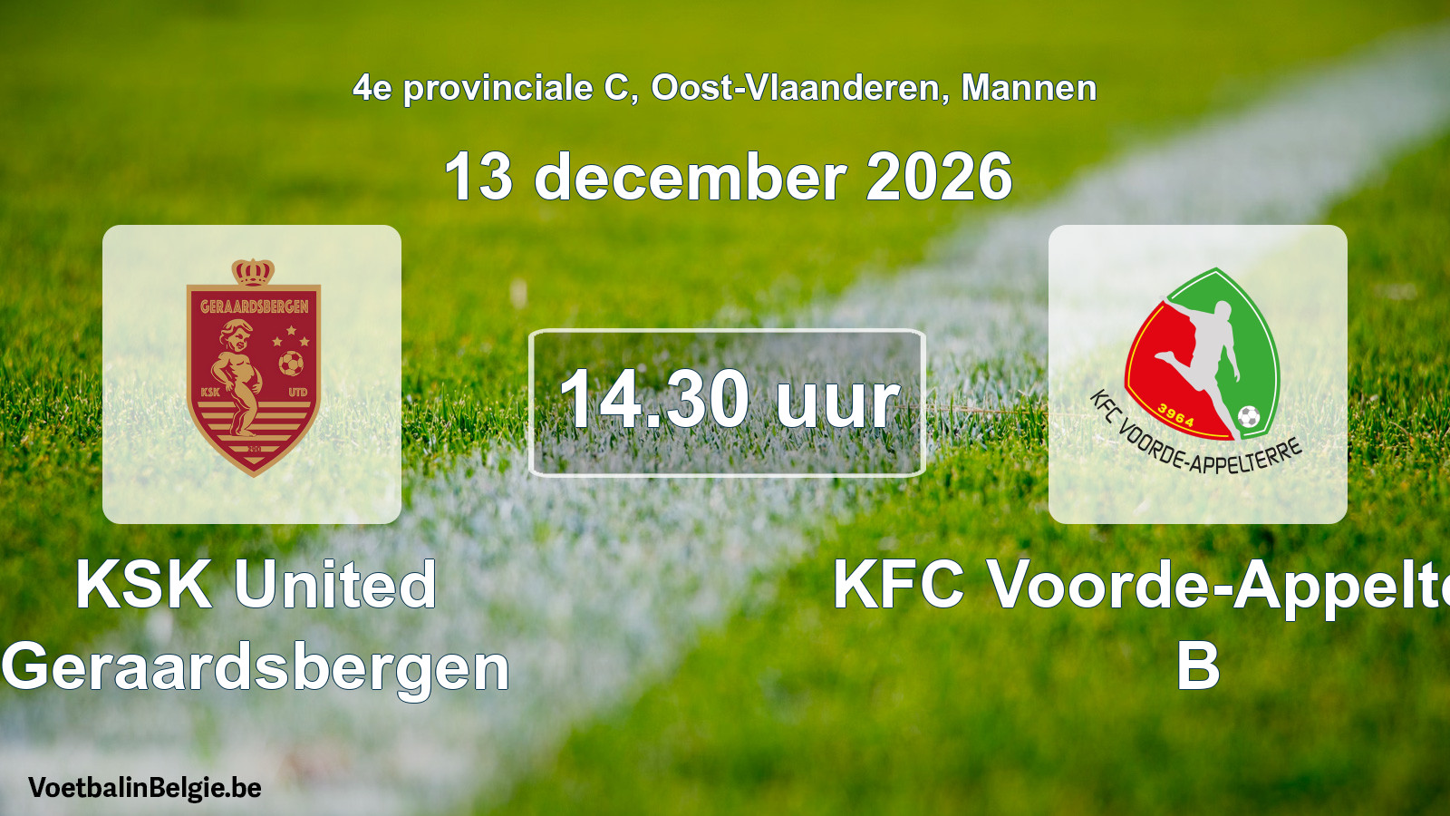 Geplande wedstrijd mannenvoetbal: KSK United Geraardsbergen - KFC Voorde-Appelterre B (13 december 2026)