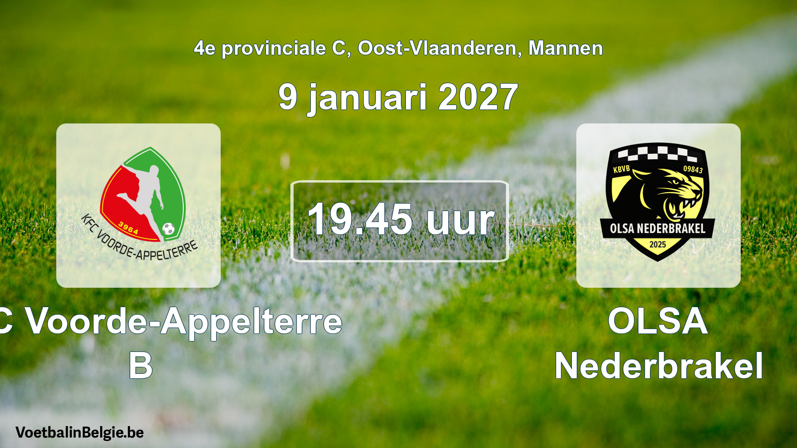 Geplande wedstrijd mannenvoetbal: KFC Voorde-Appelterre B - OLSA Nederbrakel (9 januari 2027)