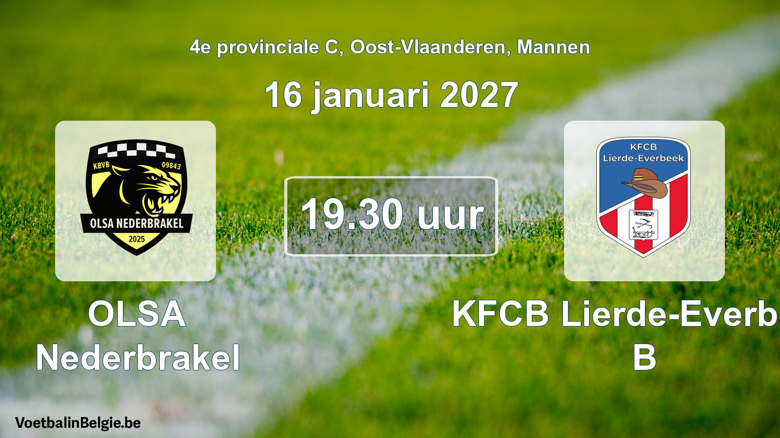 Geplande wedstrijd mannenvoetbal: OLSA Nederbrakel - KFCB Lierde-Everbeek B (16 januari 2027)