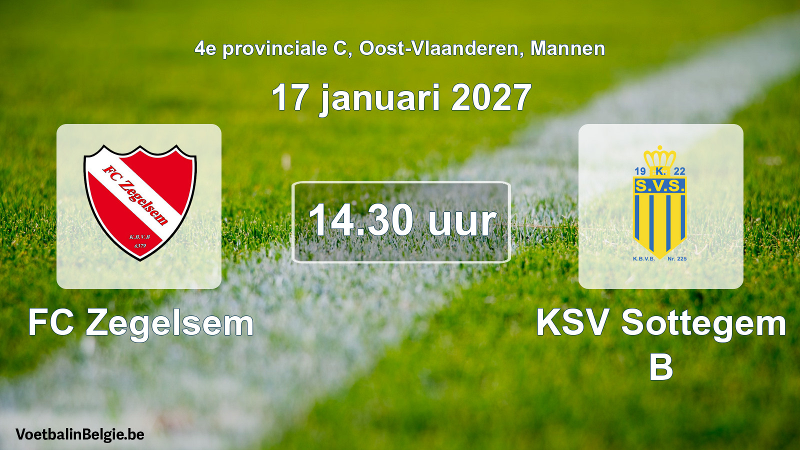 Geplande wedstrijd mannenvoetbal: FC Zegelsem - KSV Sottegem B (17 januari 2027)