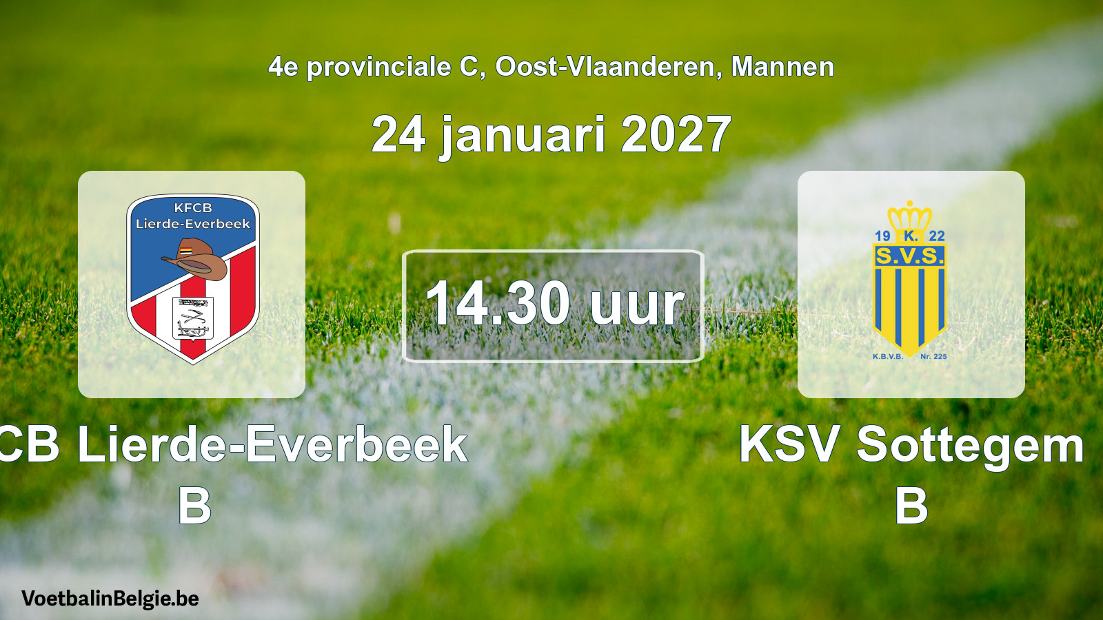 Geplande wedstrijd mannenvoetbal: KFCB Lierde-Everbeek B - KSV Sottegem B (24 januari 2027)