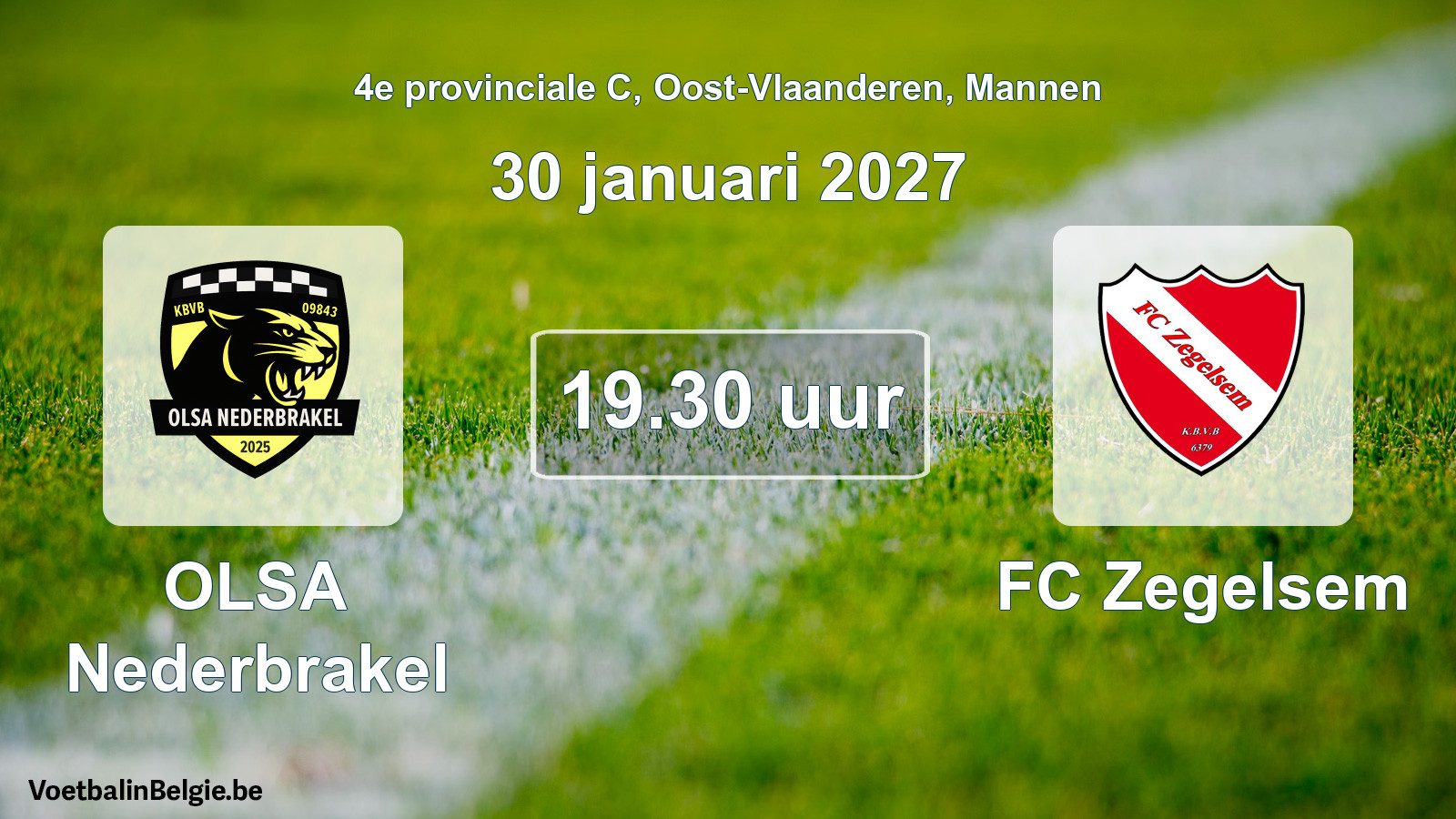 Geplande wedstrijd mannenvoetbal: OLSA Nederbrakel - FC Zegelsem (30 januari 2027)