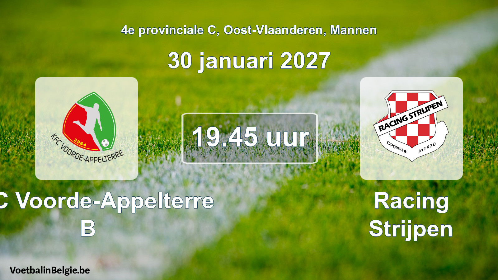 Geplande wedstrijd mannenvoetbal: KFC Voorde-Appelterre B - Racing Strijpen (30 januari 2027)