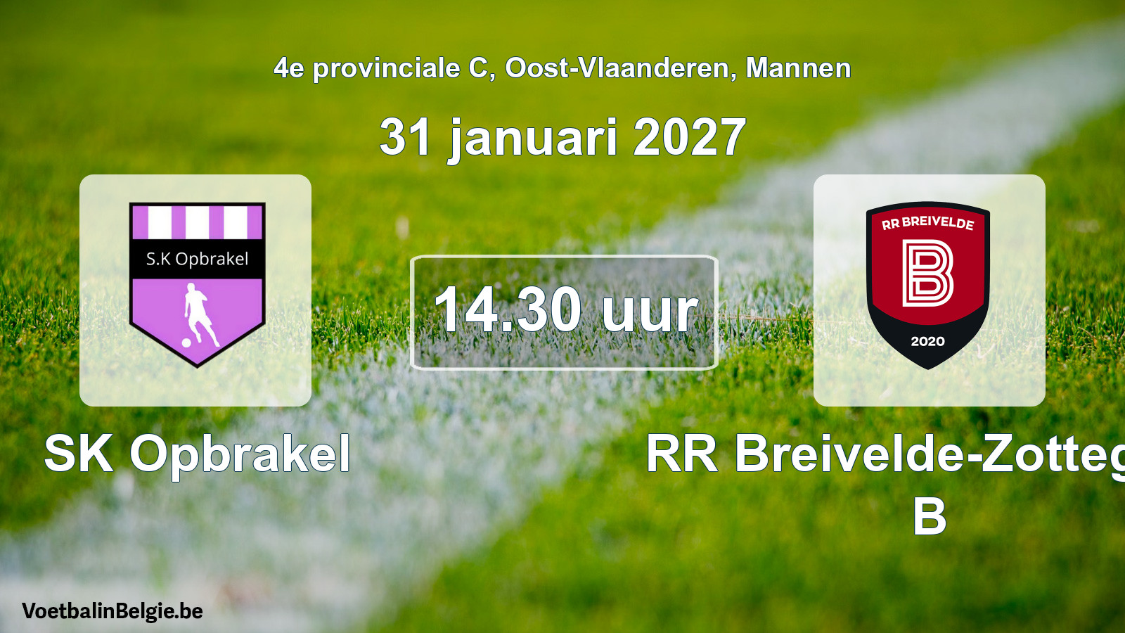 Geplande wedstrijd mannenvoetbal: SK Opbrakel - RR Breivelde-Zottegem B (31 januari 2027)