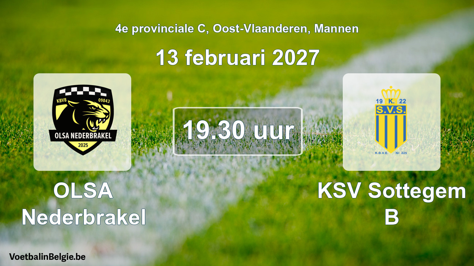 Geplande wedstrijd mannenvoetbal: OLSA Nederbrakel - KSV Sottegem B (13 februari 2027)