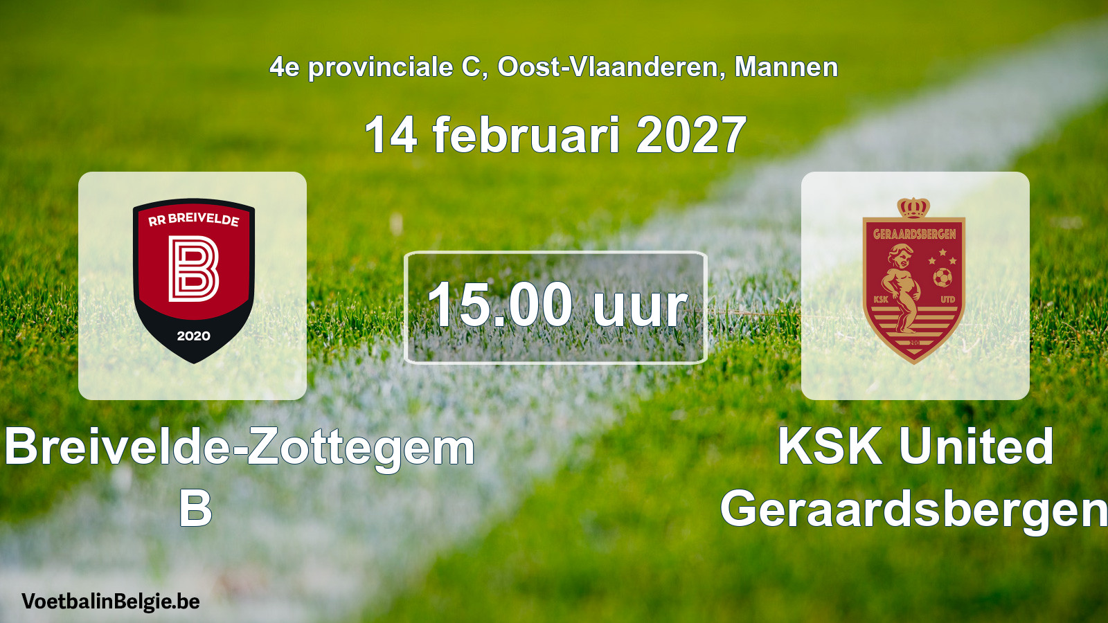 Geplande wedstrijd mannenvoetbal: RR Breivelde-Zottegem B - KSK United Geraardsbergen (14 februari 2027)