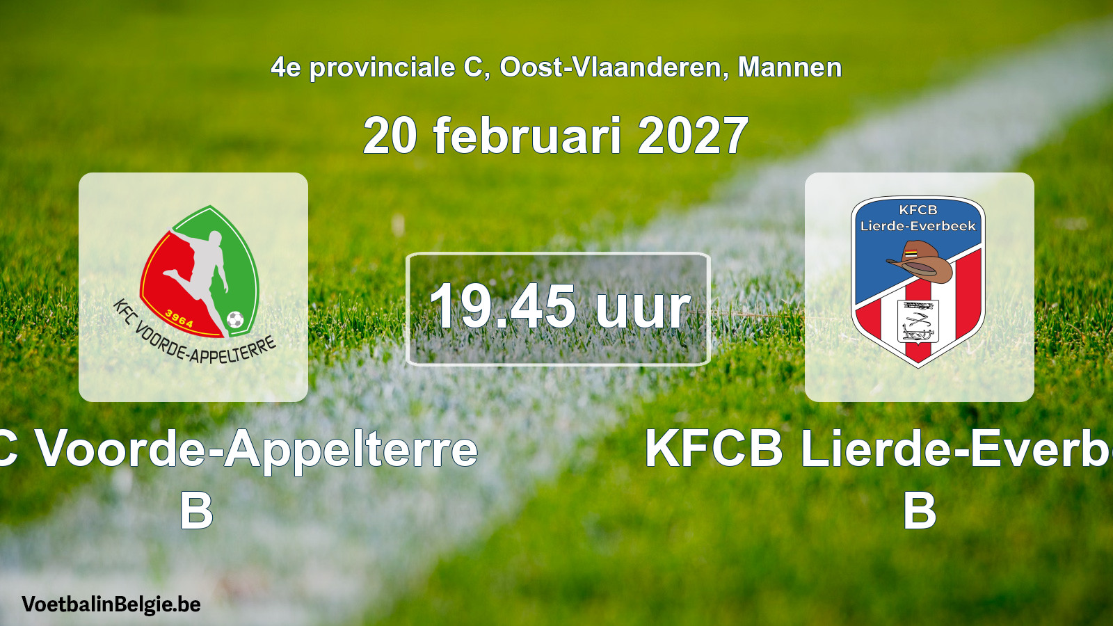 Geplande wedstrijd mannenvoetbal: KFC Voorde-Appelterre B - KFCB Lierde-Everbeek B (20 februari 2027)
