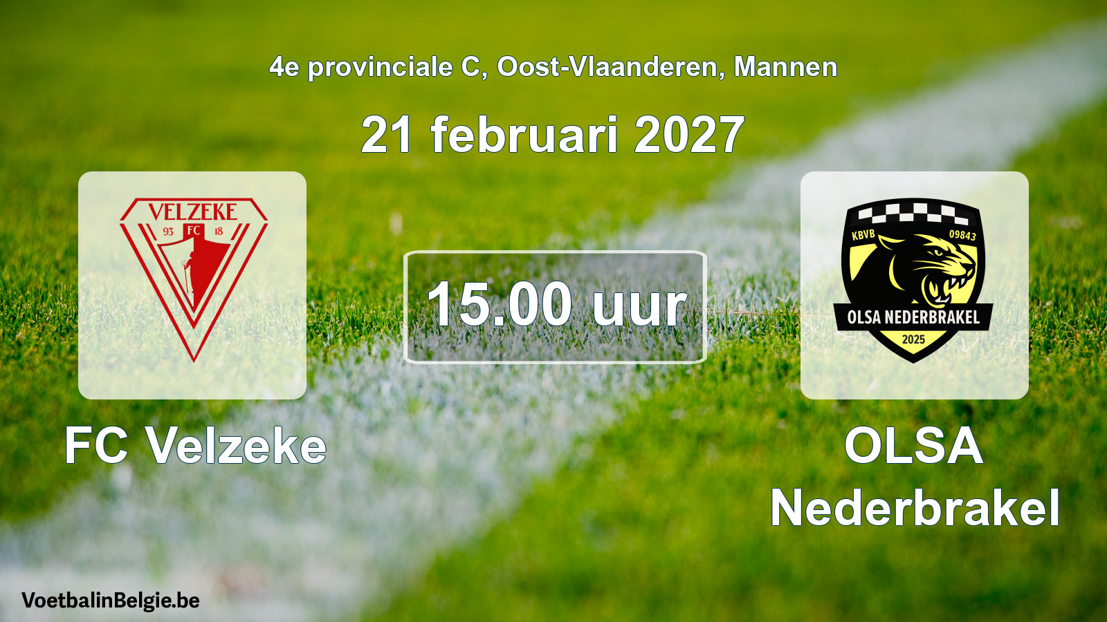 Geplande wedstrijd mannenvoetbal: FC Velzeke - OLSA Nederbrakel (21 februari 2027)