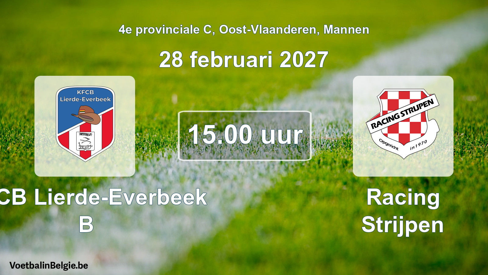 Geplande wedstrijd mannenvoetbal: KFCB Lierde-Everbeek B - Racing Strijpen (28 februari 2027)