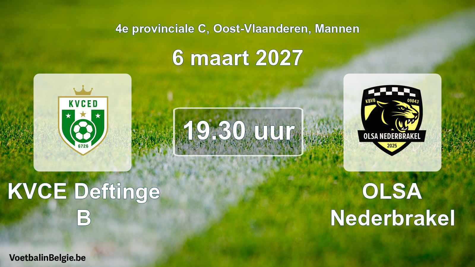 Geplande wedstrijd mannenvoetbal: KVCE Deftinge B - OLSA Nederbrakel (6 maart 2027)