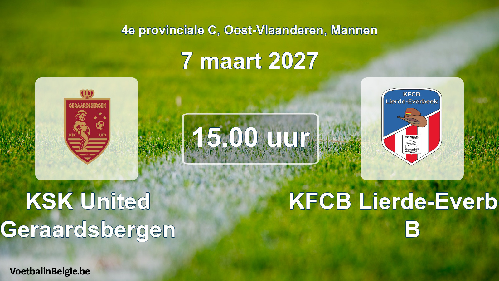 Geplande wedstrijd mannenvoetbal: KSK United Geraardsbergen - KFCB Lierde-Everbeek B (7 maart 2027)