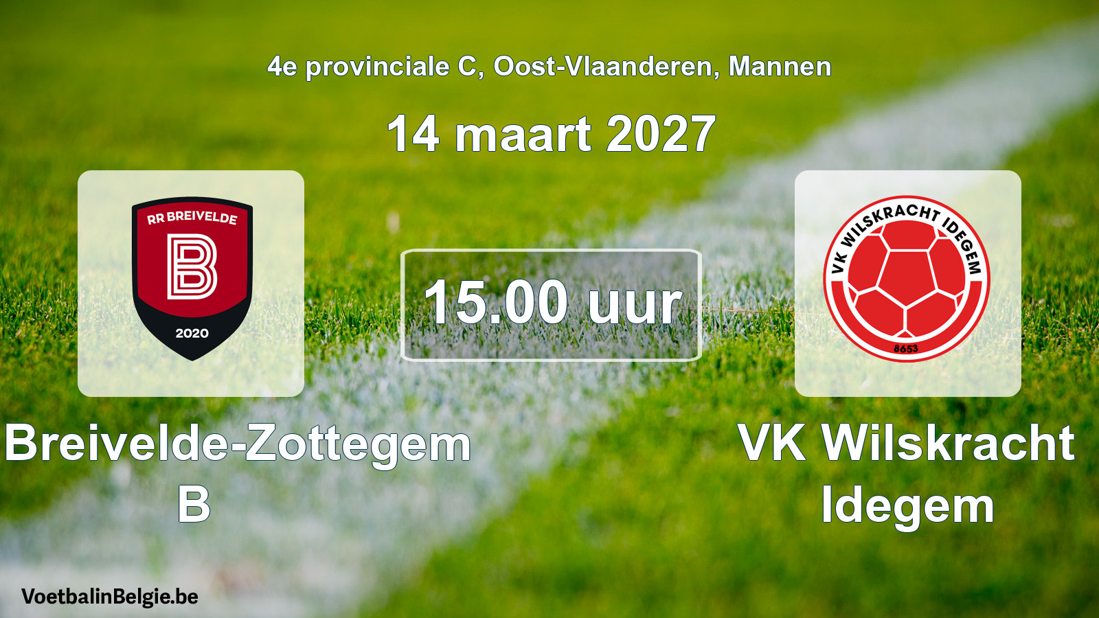 Geplande wedstrijd mannenvoetbal: RR Breivelde-Zottegem B - VK Wilskracht Idegem (14 maart 2027)